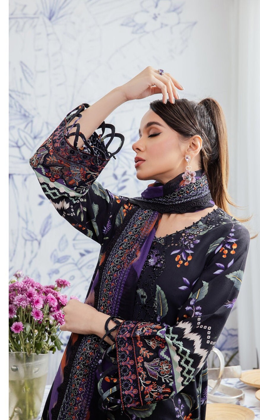 Eid Dress For Womens - Pakistani Embroidered Linen Ramadan Partywear Festival Suits Salwar Kameez Suit In Large Size