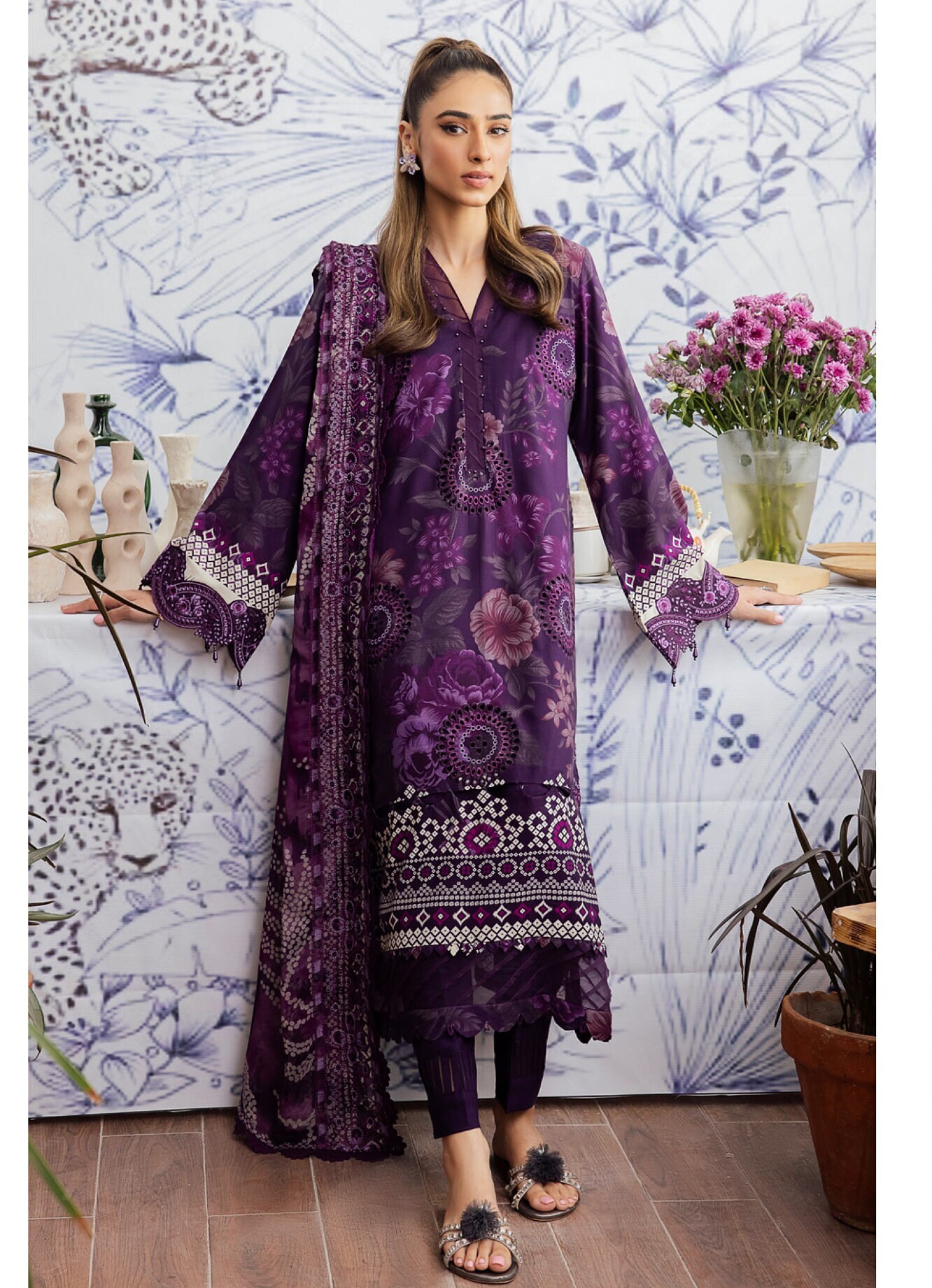Eid Dress For Womens - Pakistani Embroidered Linen Ramadan Partywear Festival Suits Salwar Kameez Suit In Large Size