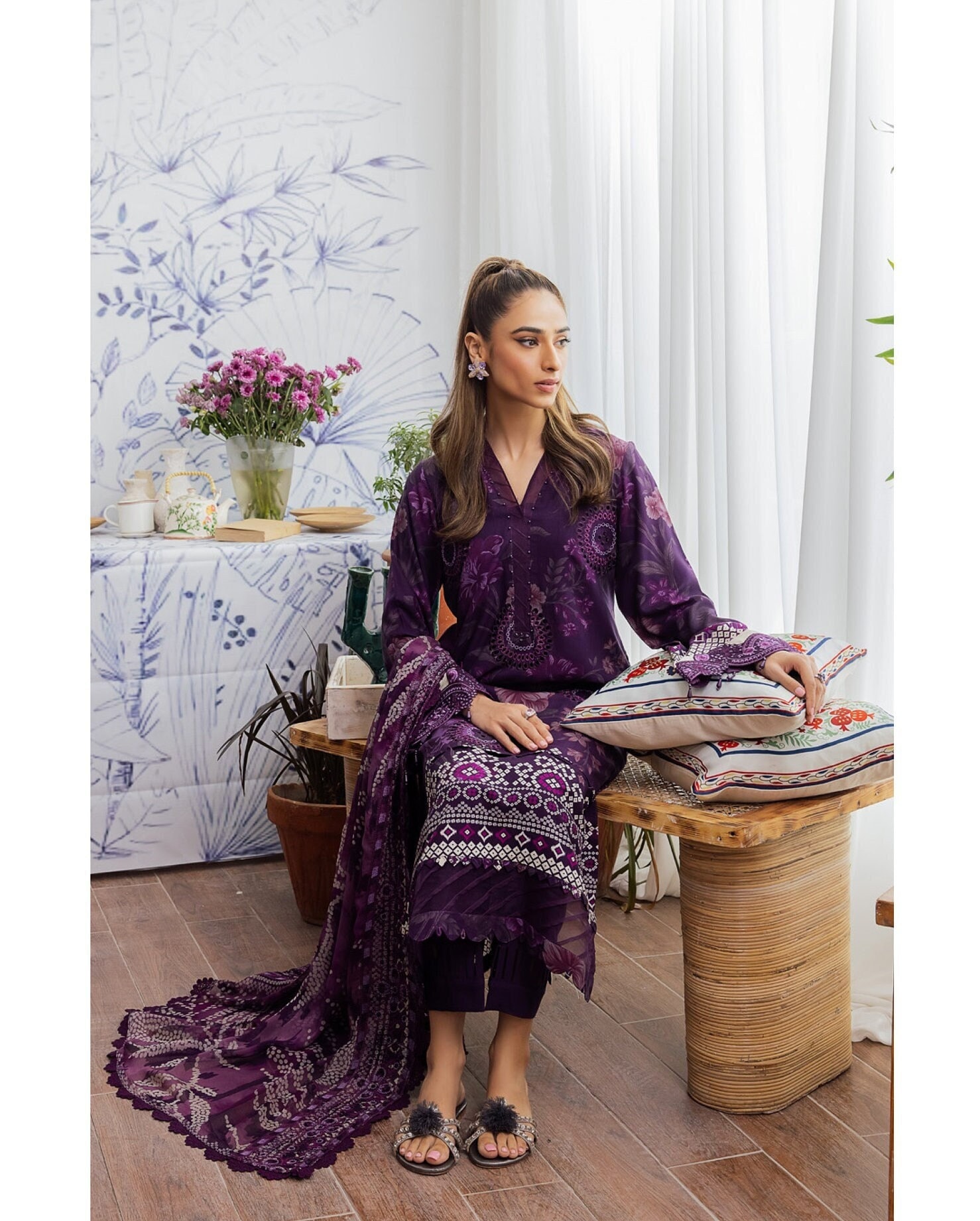 Eid Dress For Womens - Pakistani Embroidered Linen Ramadan Partywear Festival Suits Salwar Kameez Suit In Large Size