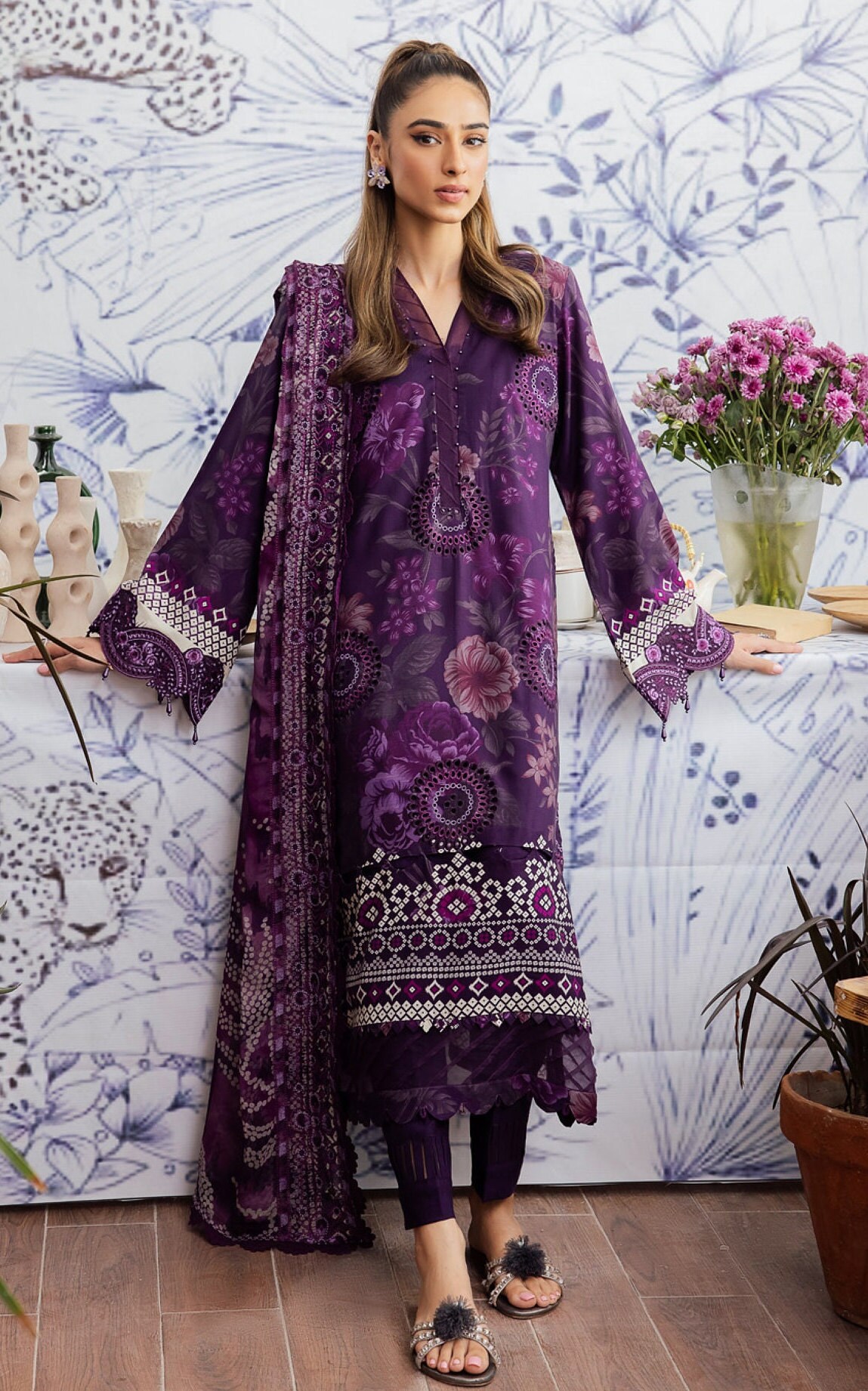 Eid Dress For Womens - Pakistani Embroidered Linen Ramadan Partywear Festival Suits Salwar Kameez Suit In Large Size