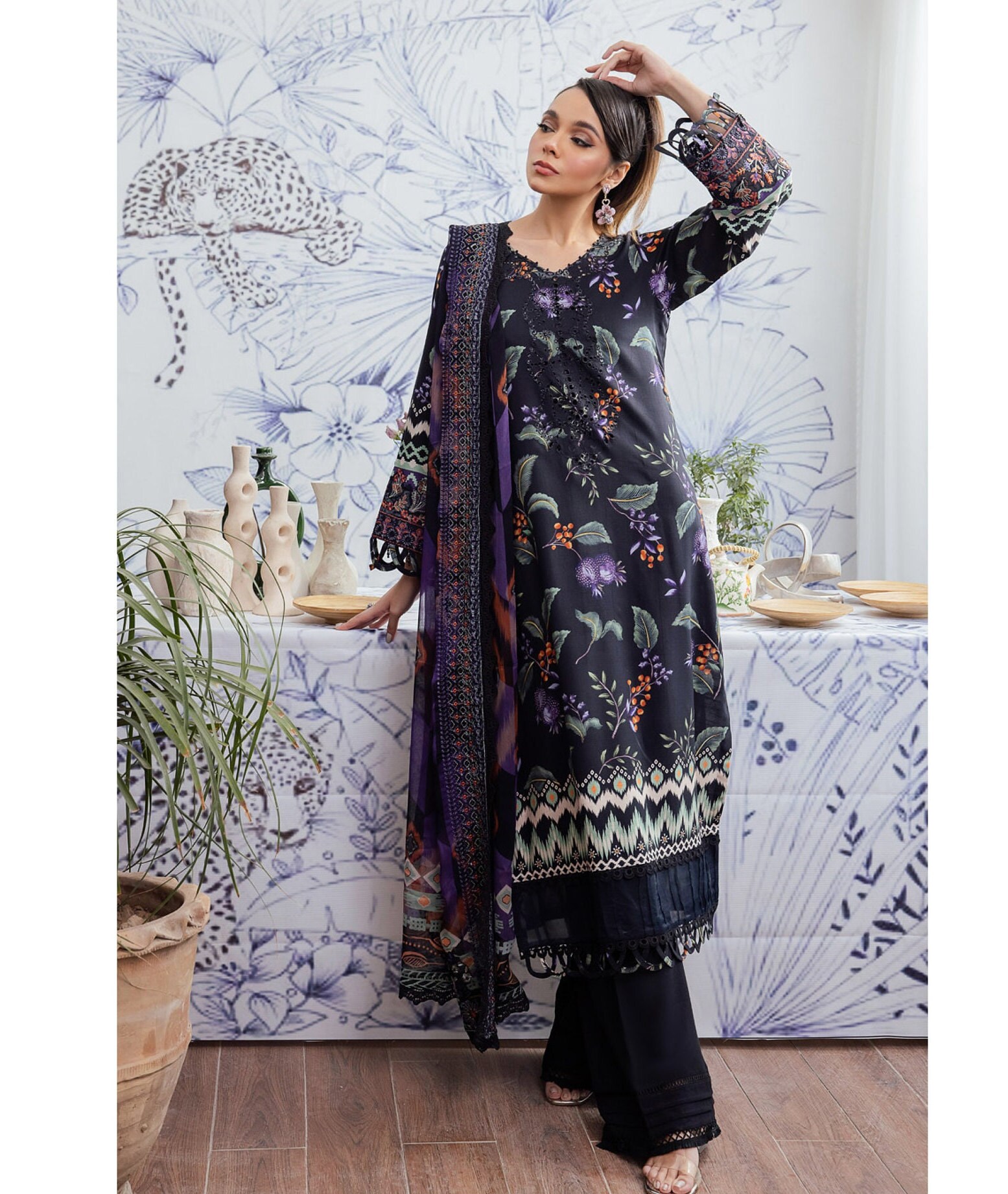 Eid Dress For Womens - Pakistani Embroidered Linen Ramadan Partywear Festival Suits Salwar Kameez Suit In Large Size