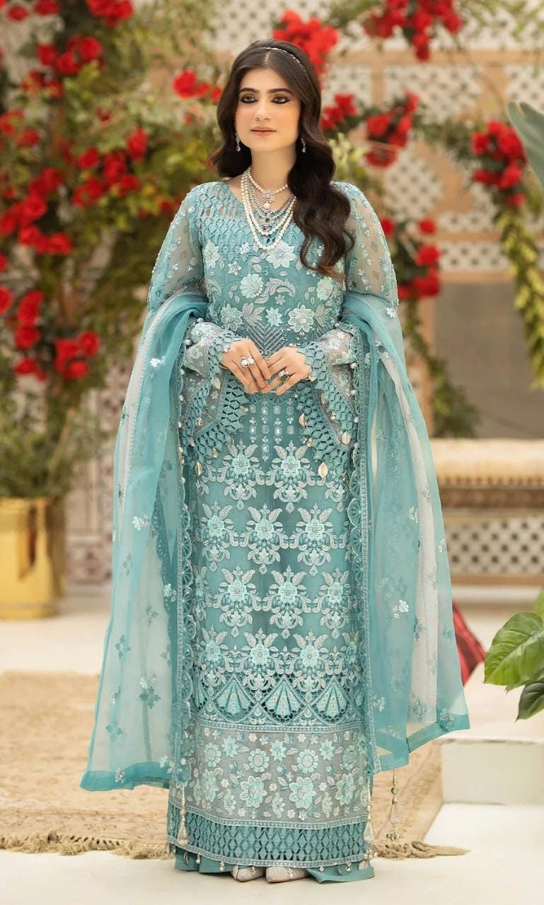 Eid Dress For Womens – Wedding Festival Salwar Kameez Suits Embroidered Chiffon Pakistani Eid Partywear Suit  In Large Size