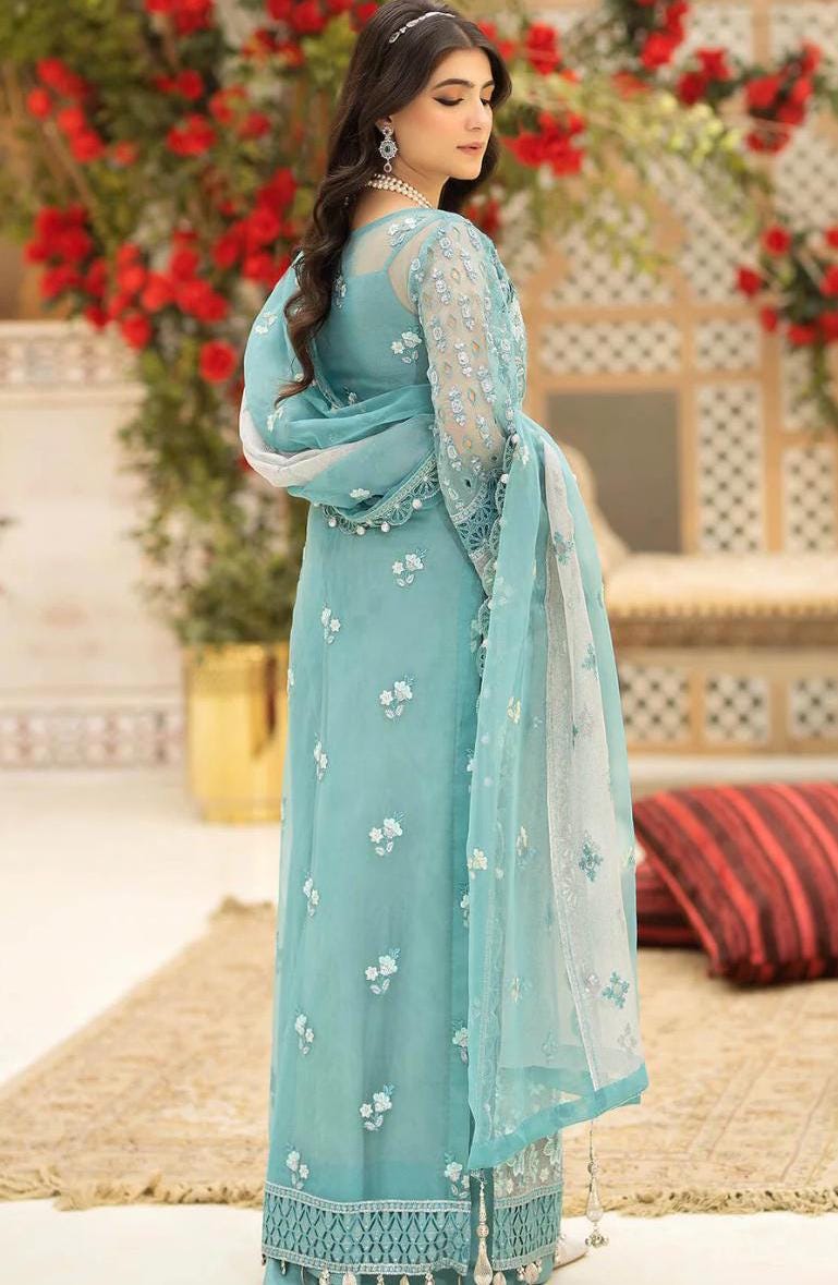 Eid Dress For Womens – Wedding Festival Salwar Kameez Suits Embroidered Chiffon Pakistani Eid Partywear Suit  In Large Size