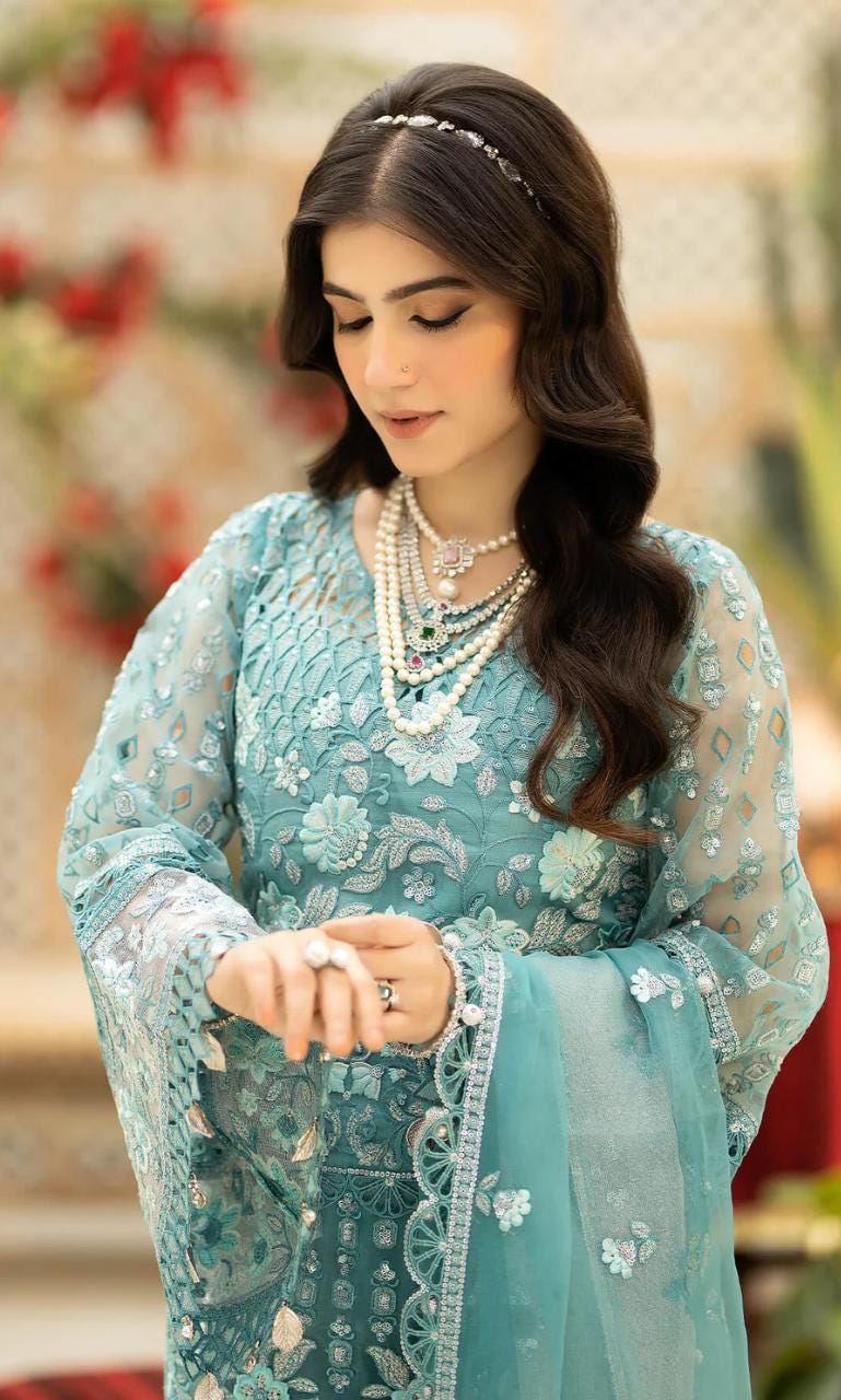 Eid Dress For Womens – Wedding Festival Salwar Kameez Suits Embroidered Chiffon Pakistani Eid Partywear Suit  In Large Size