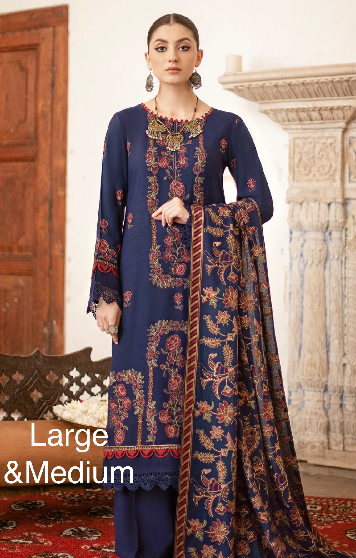Eid Dress For Womens - Pakistani Embroidered Karandi Ramadan Partywear Festival Suits Salwar Kameez Suit In Medium size By Ramsha