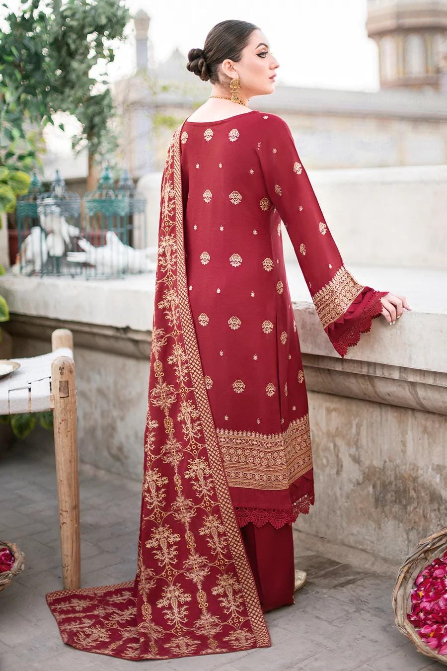 Eid Dress For Womens - Pakistani Embroidered Karandi Ramadan Partywear Festival Suits Salwar Kameez Suit In Medium size By Ramsha