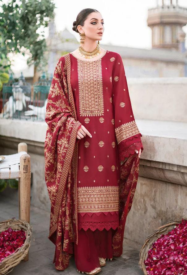 Eid Dress For Womens - Pakistani Embroidered Karandi Ramadan Partywear Festival Suits Salwar Kameez Suit In Medium size By Ramsha