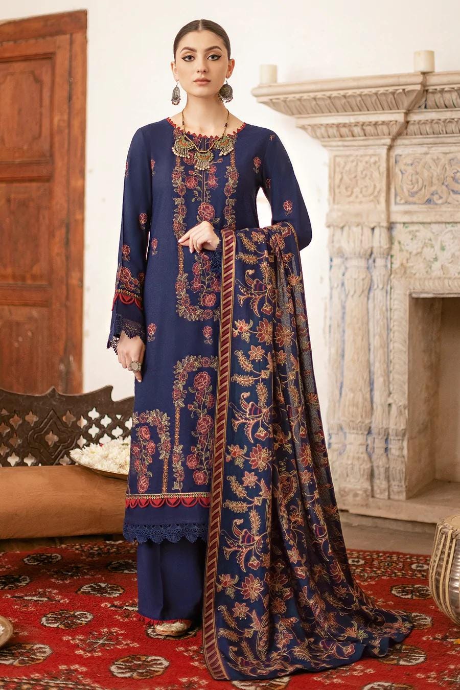 Eid Dress For Womens - Pakistani Embroidered Karandi Ramadan Partywear Festival Suits Salwar Kameez Suit In Medium size By Ramsha