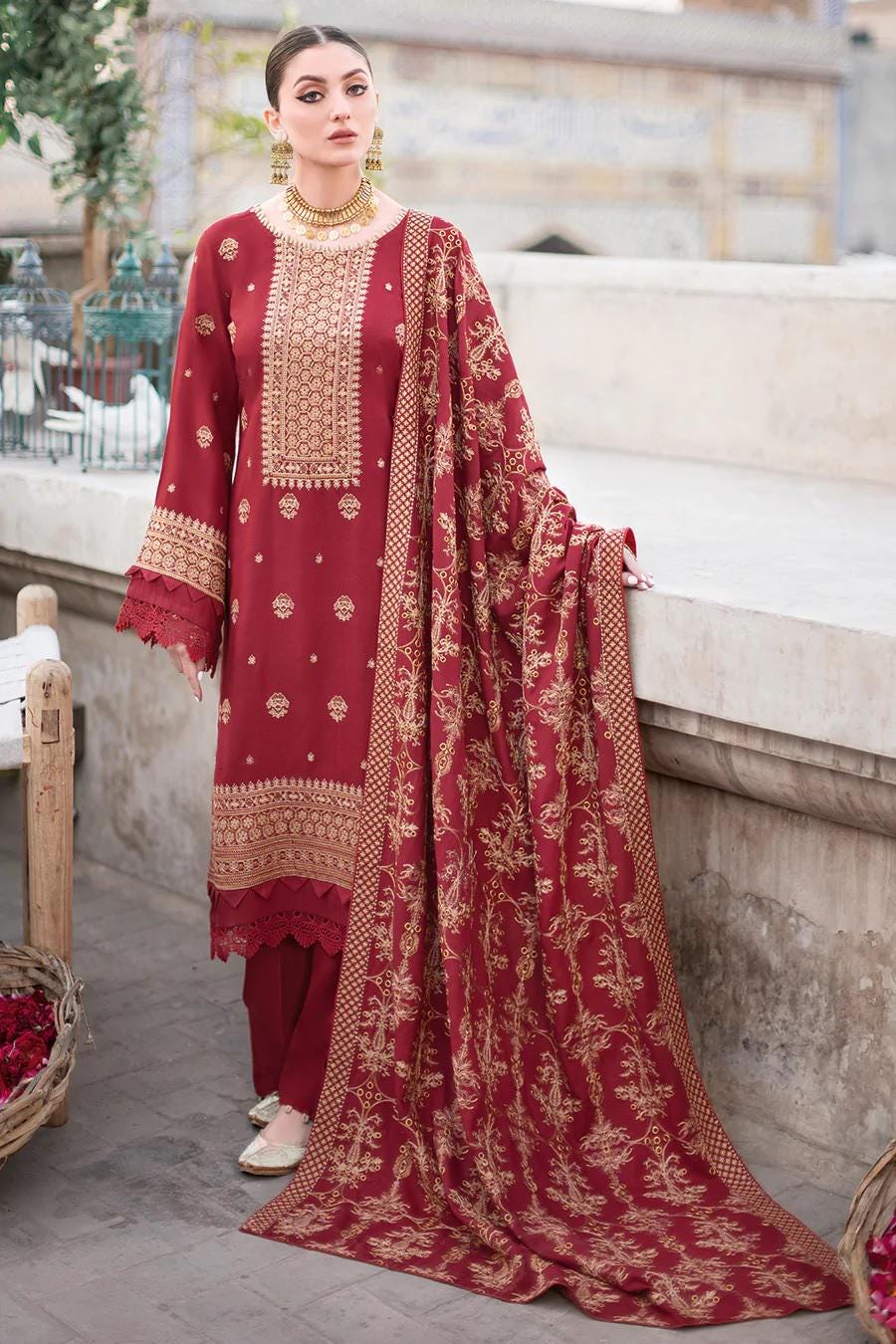 Eid Dress For Womens - Pakistani Embroidered Karandi Ramadan Partywear Festival Suits Salwar Kameez Suit In Medium size By Ramsha