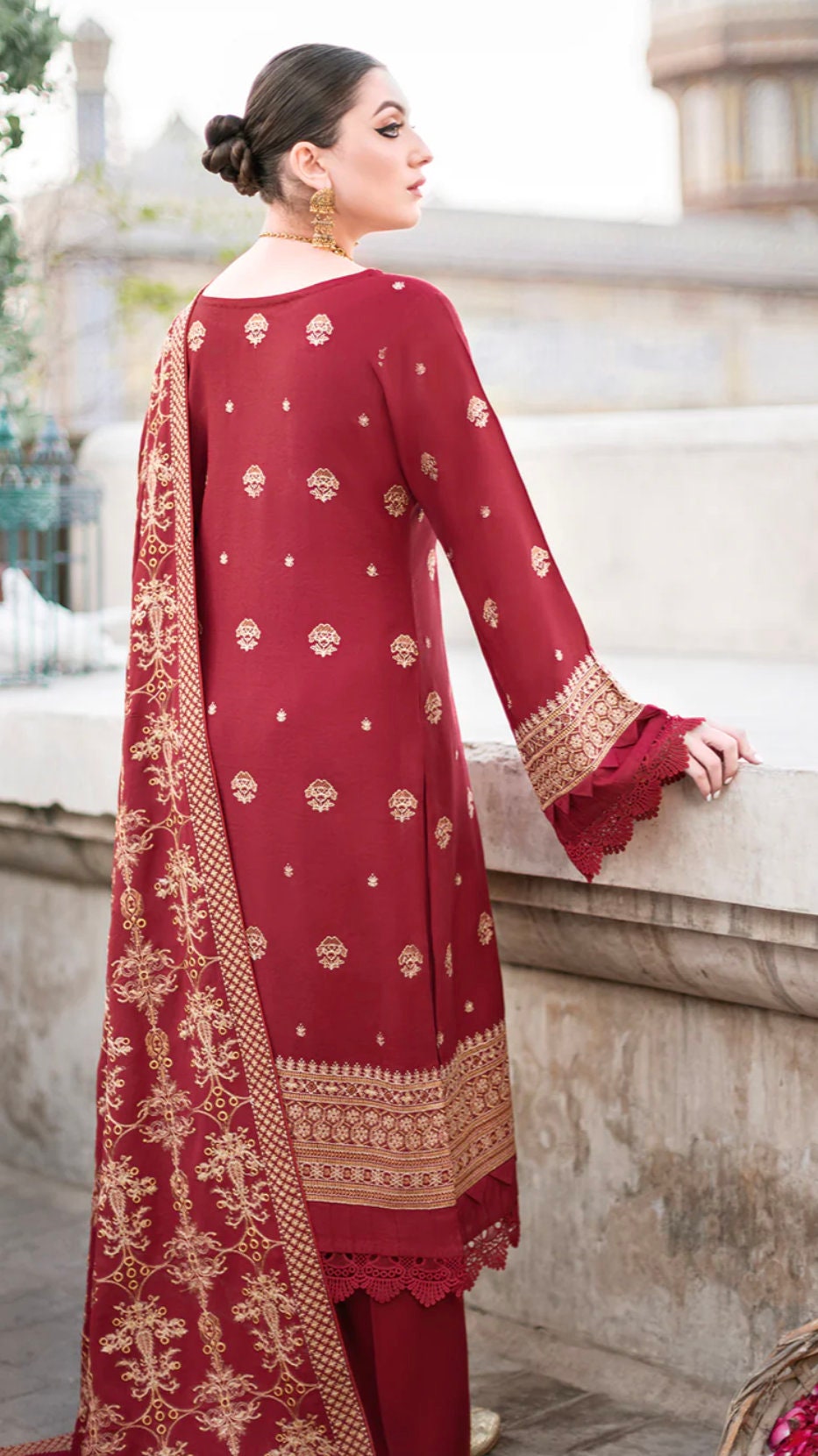 Eid Dress For Womens - Pakistani Embroidered Karandi Ramadan Partywear Festival Suits Salwar Kameez Suit In Medium size By Ramsha