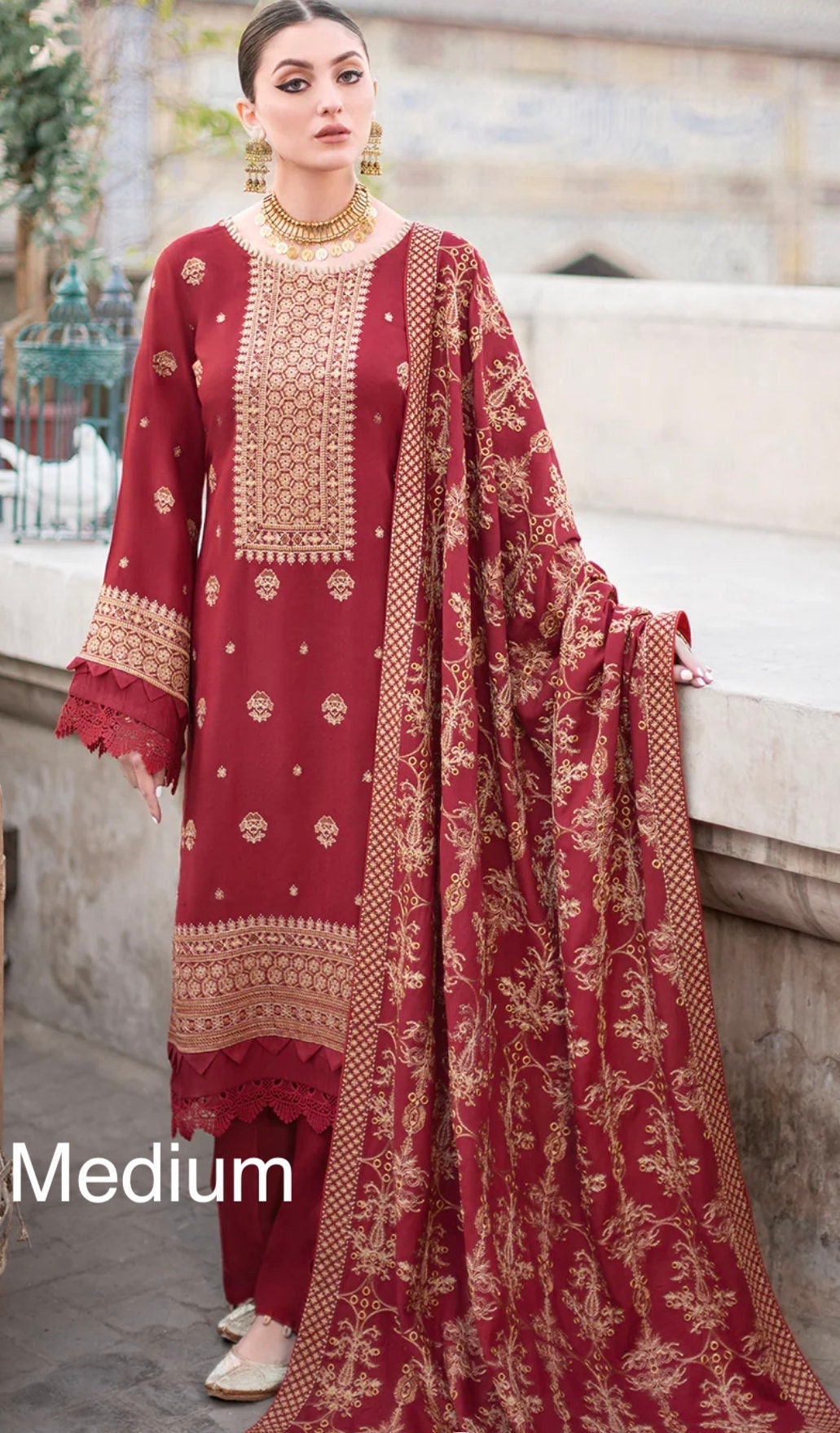 Eid Dress For Womens - Pakistani Embroidered Karandi Ramadan Partywear Festival Suits Salwar Kameez Suit In Medium size By Ramsha
