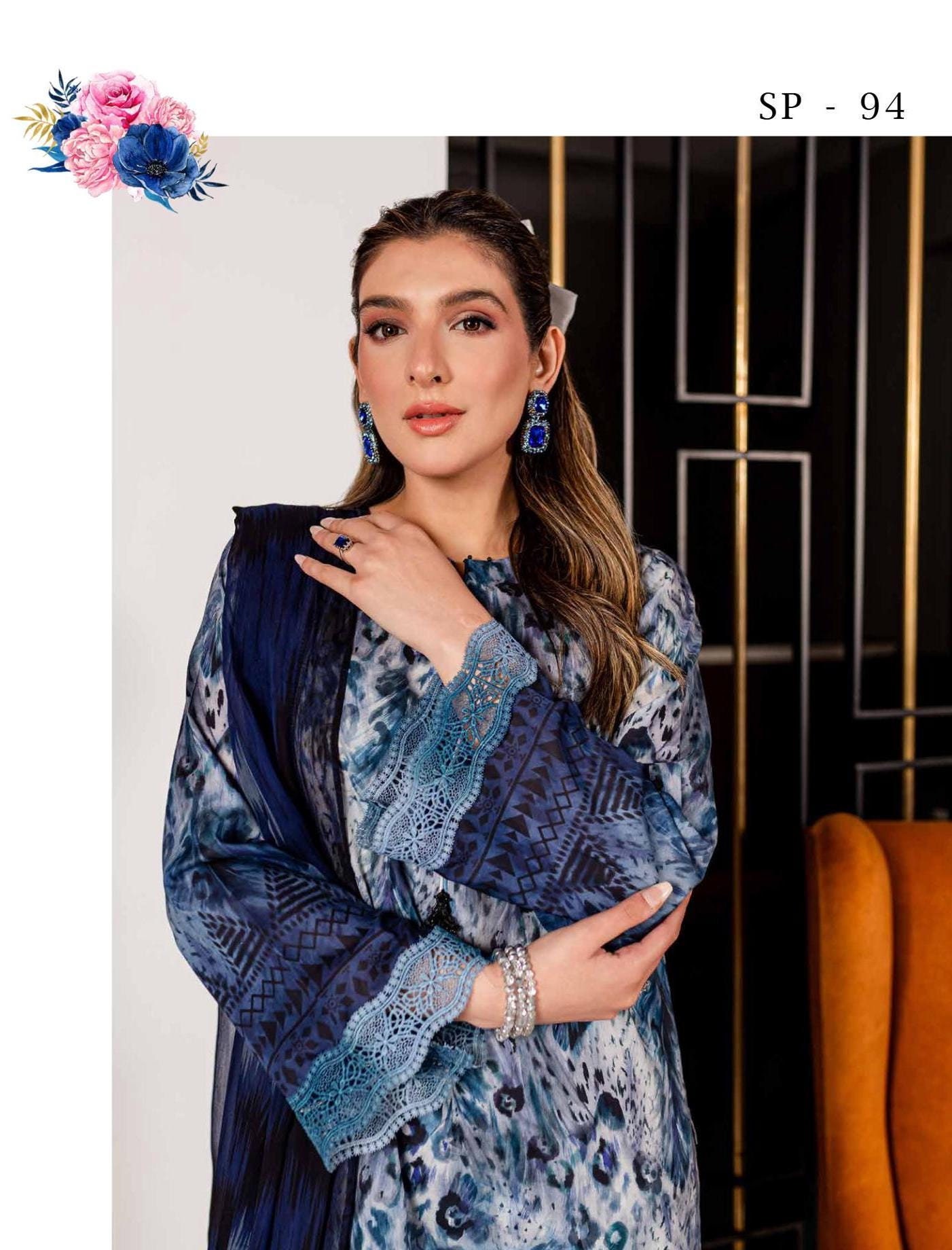 Eid Dress For Womens - Pakistani Printed Lawn Ramadan Partywear Festival Suits In Medium Size