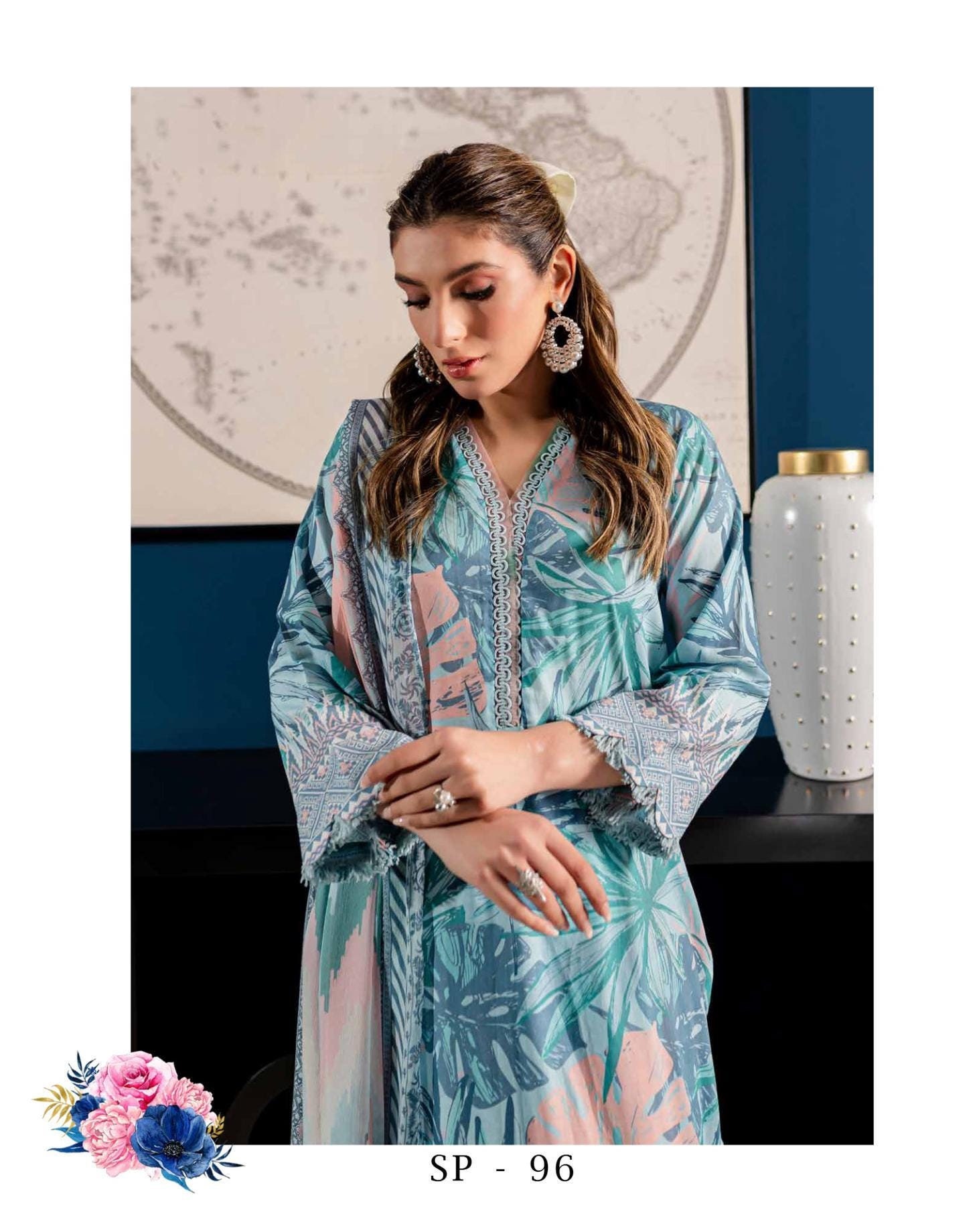 Eid Dress For Womens - Pakistani Printed Lawn Ramadan Partywear Festival Suits In Medium Size