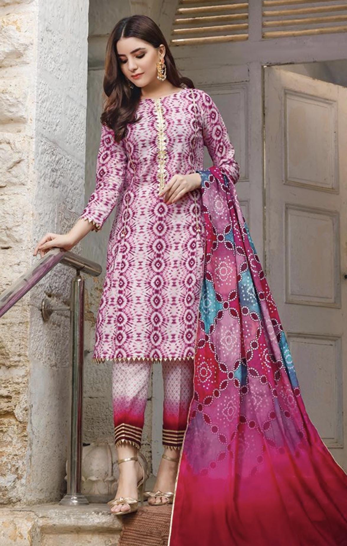 Eid Dress For Womens - Pakistani Printed Lawn Ramadan Partywear Festival Suits In Medium Size
