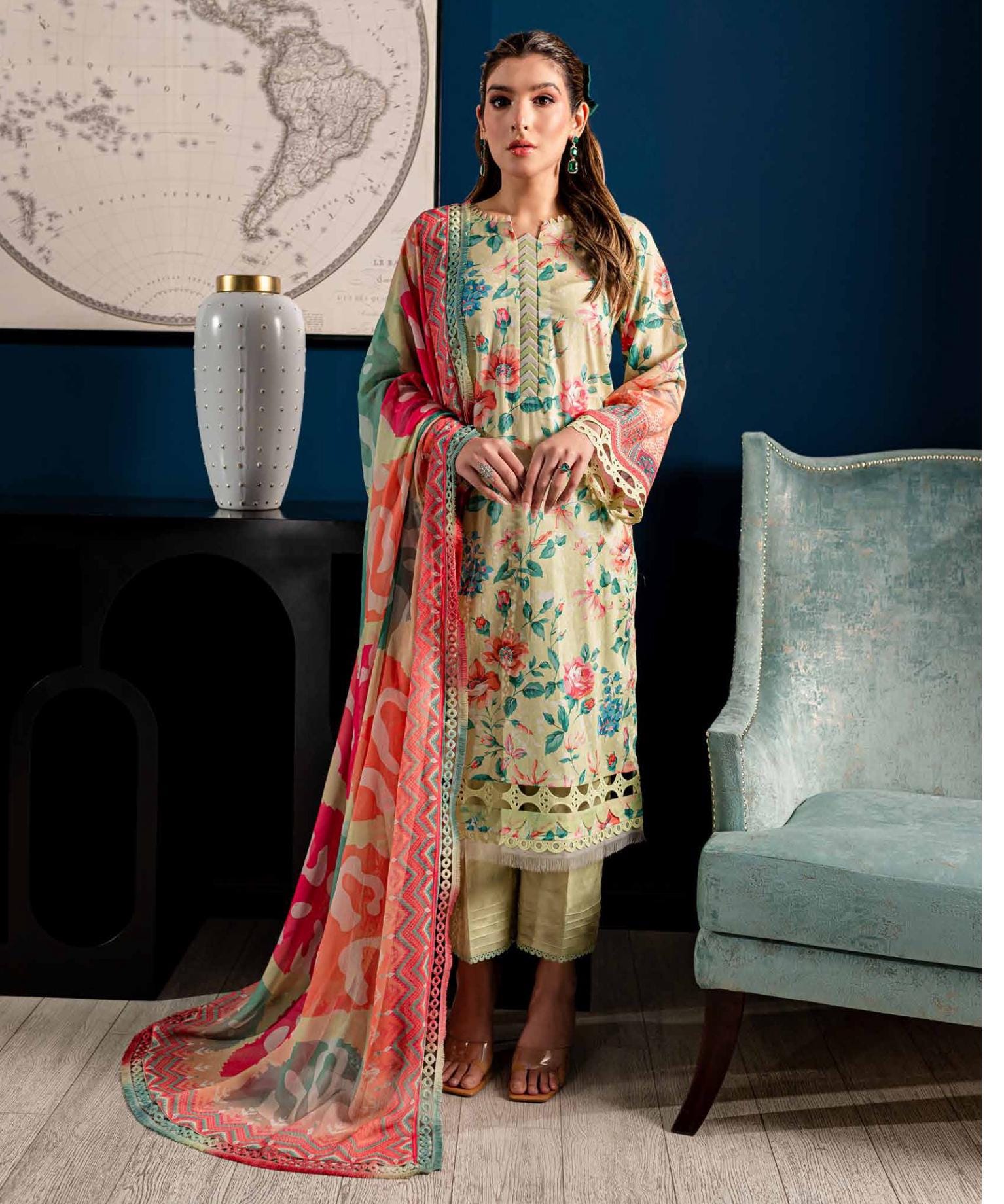 Eid Dress For Womens - Pakistani Printed Lawn Ramadan Partywear Festival Suits In Medium Size