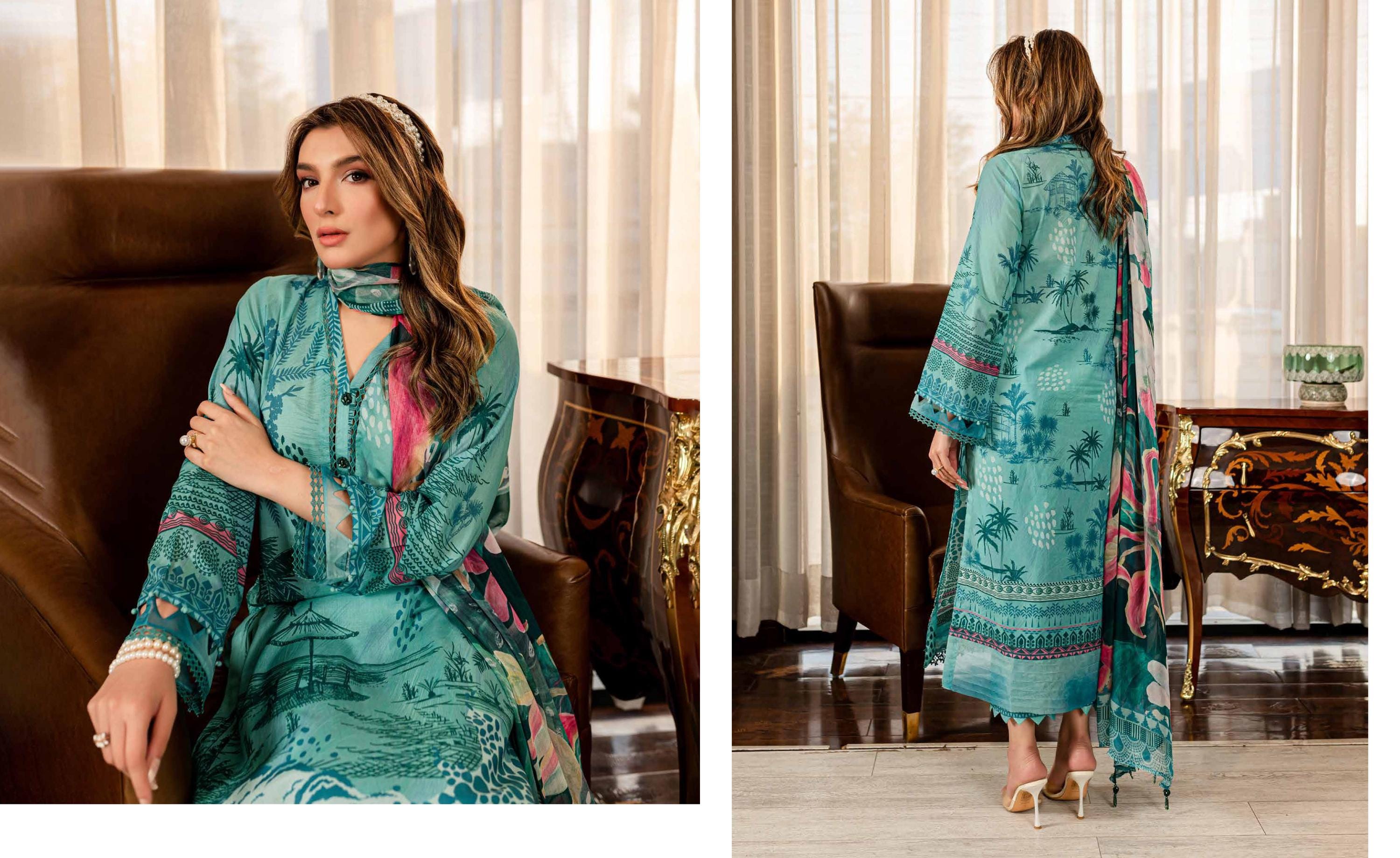 Eid Dress For Womens - Pakistani Printed Lawn Ramadan Partywear Festival Suits In Medium Size