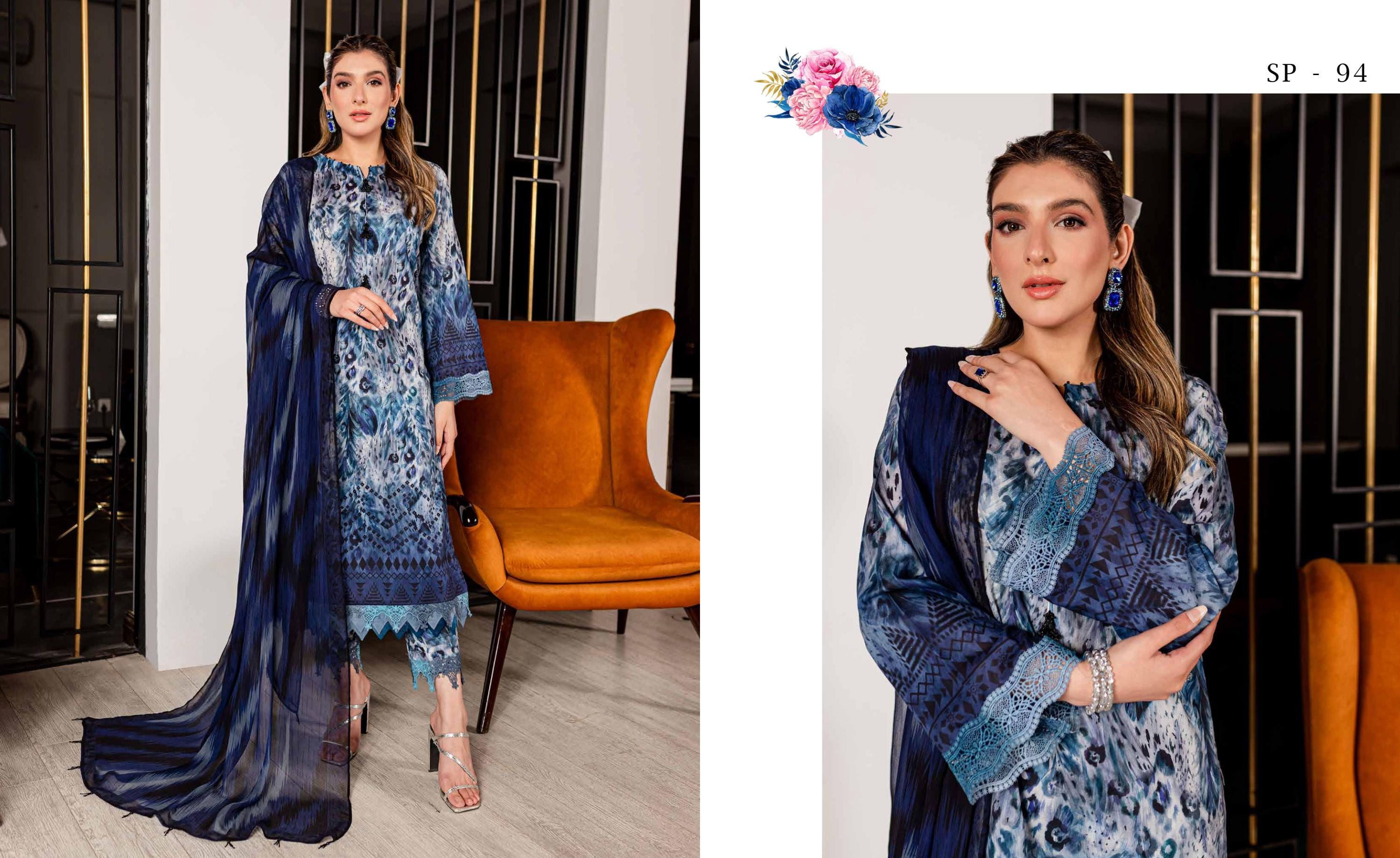 Eid Dress For Womens - Pakistani Printed Lawn Ramadan Partywear Festival Suits In Medium Size