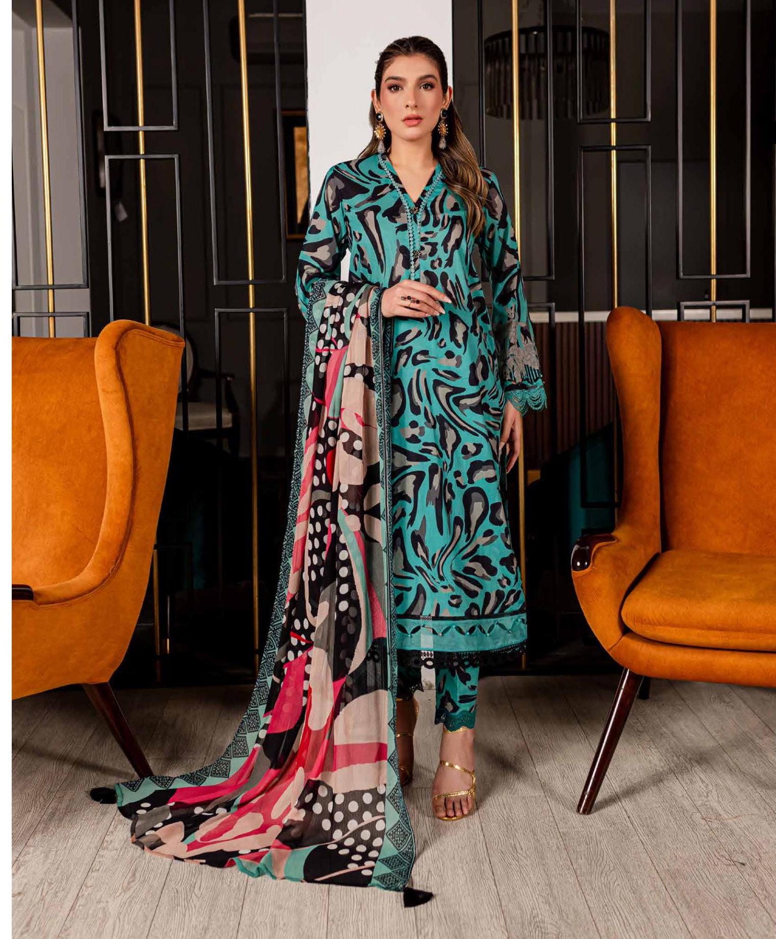 Eid Dress For Womens - Pakistani Printed Lawn Ramadan Partywear Festival Suits In Medium Size
