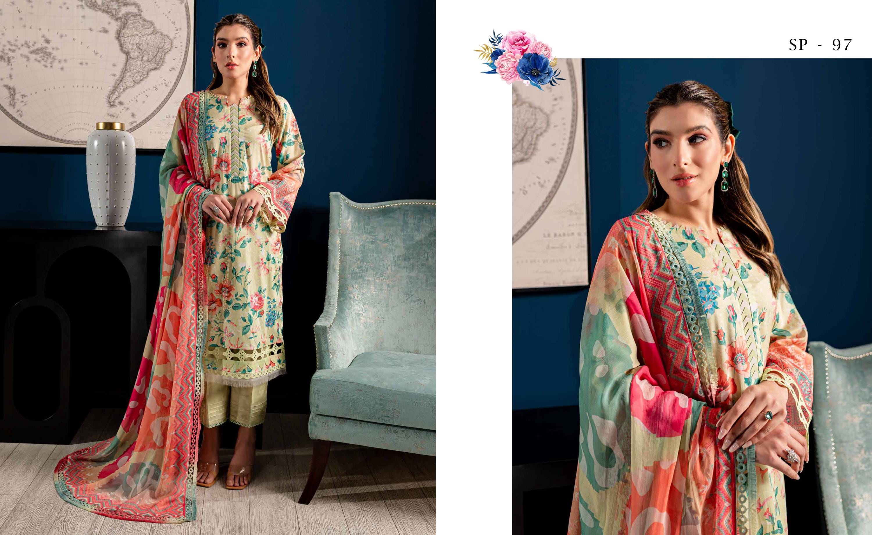 Eid Dress For Womens - Pakistani Printed Lawn Ramadan Partywear Festival Suits In Medium Size