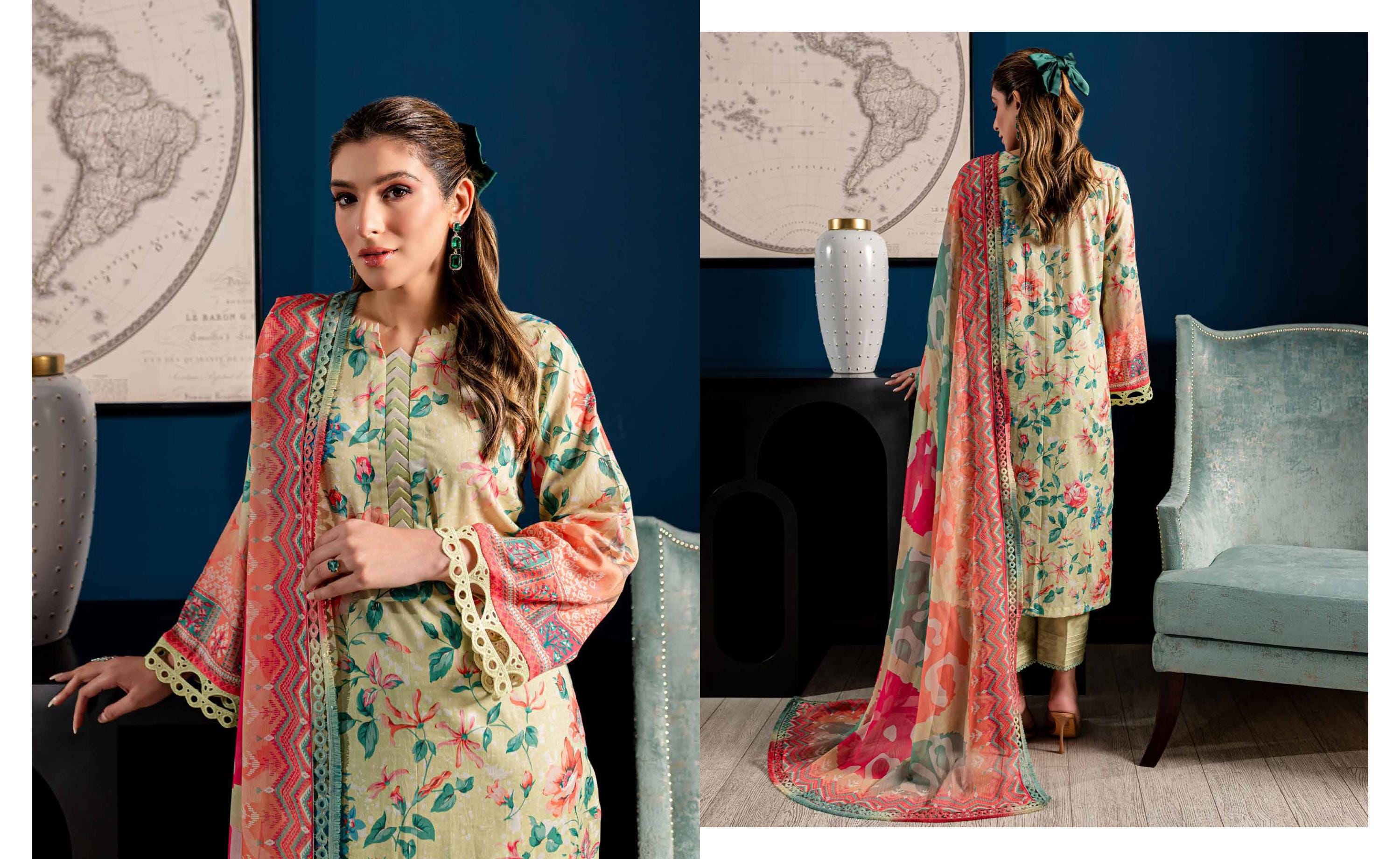 Eid Dress For Womens - Pakistani Printed Lawn Ramadan Partywear Festival Suits In Medium Size