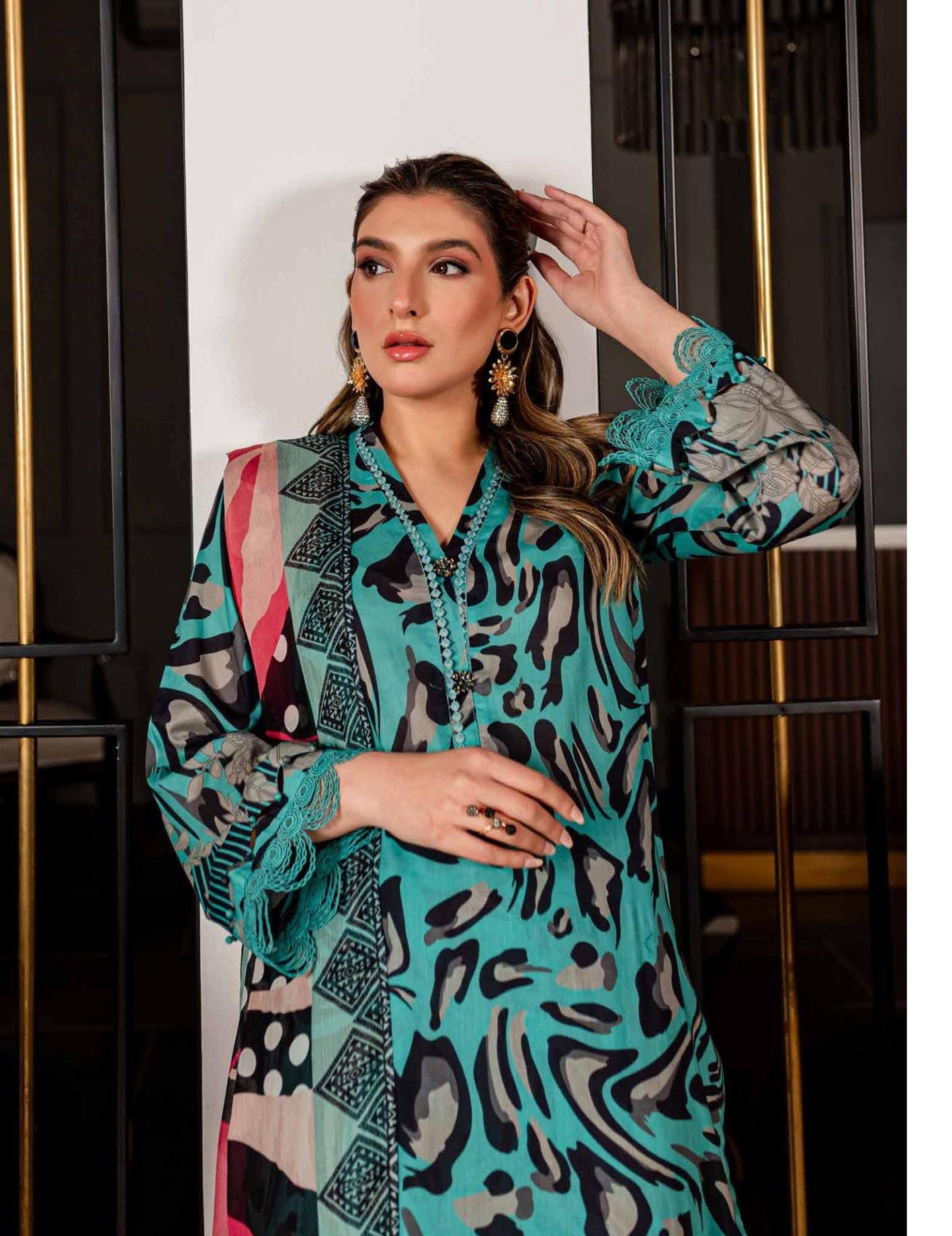 Eid Dress For Womens - Pakistani Printed Lawn Ramadan Partywear Festival Suits In Medium Size