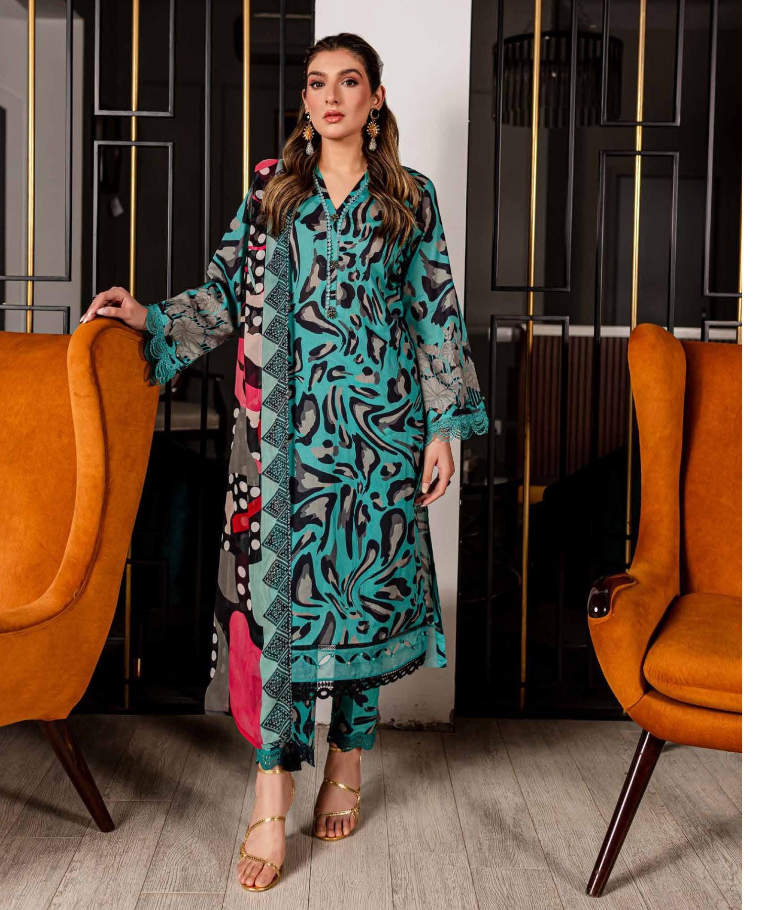 Eid Dress For Womens - Pakistani Printed Lawn Ramadan Partywear Festival Suits In Medium Size