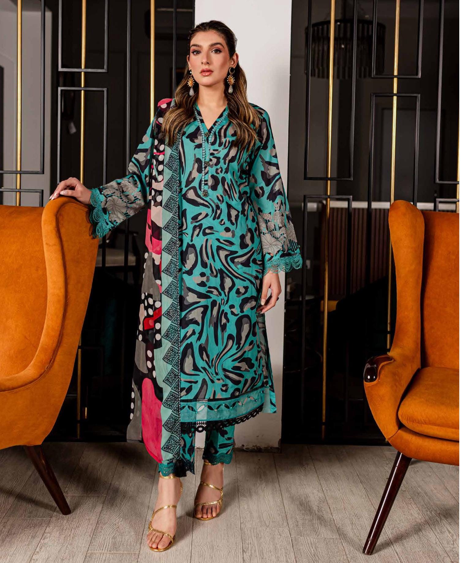 Eid Dress For Womens - Pakistani Printed Lawn Ramadan Partywear Festival Suits In Medium Size