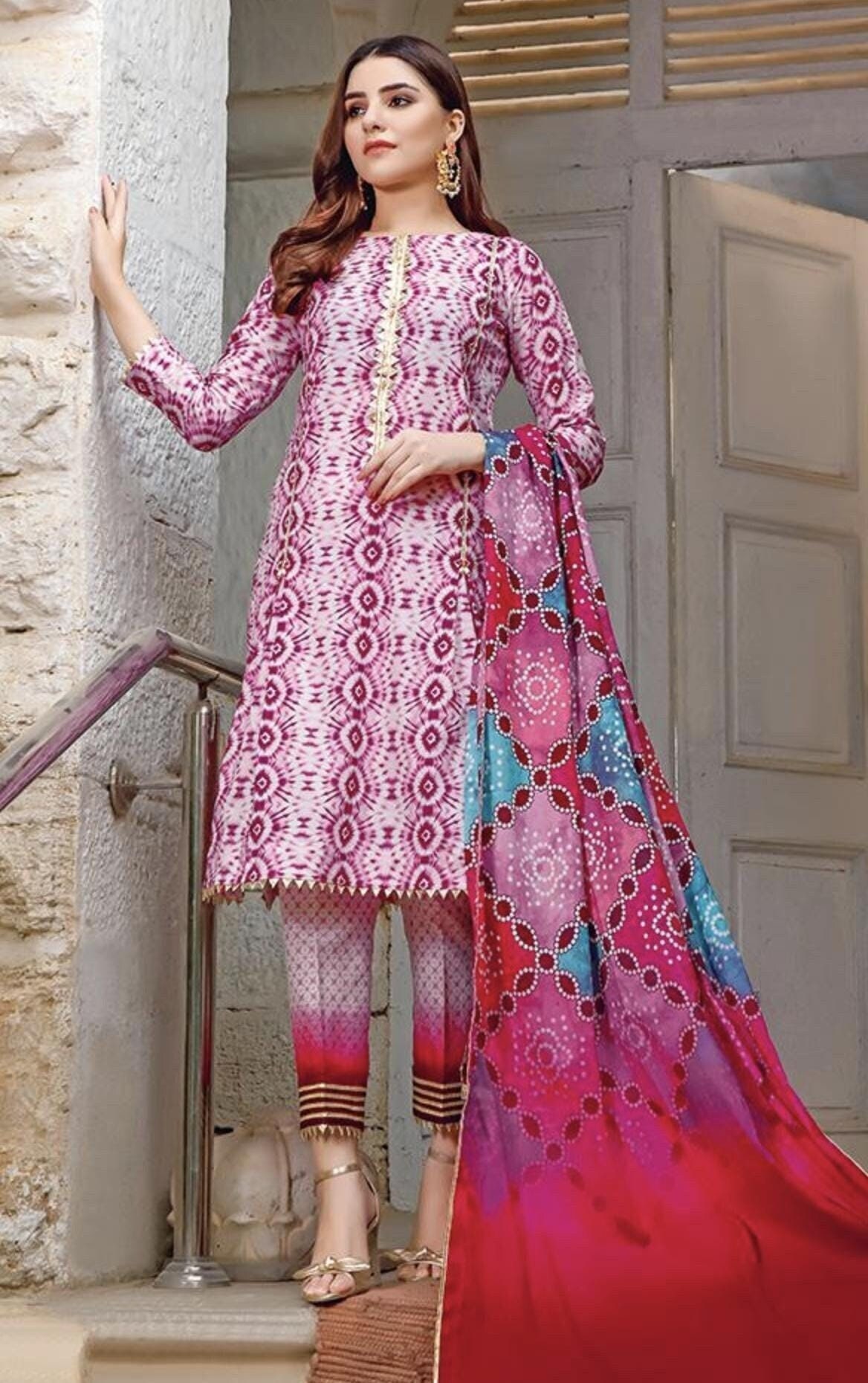 Eid Dress For Womens - Pakistani Printed Lawn Ramadan Partywear Festival Suits In Medium Size