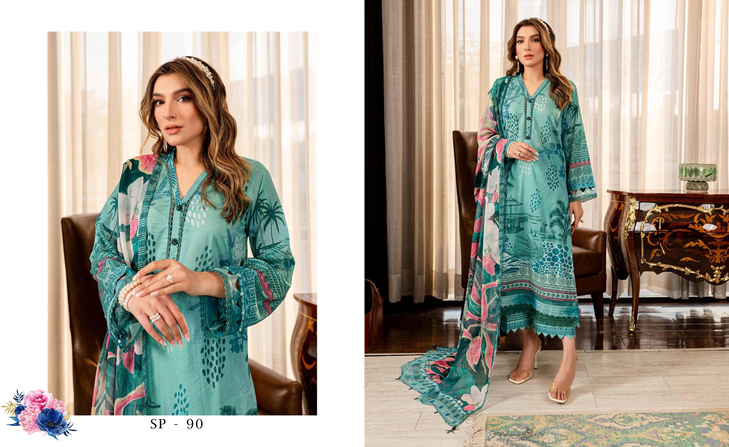 Eid Dress For Womens - Pakistani Printed Lawn Ramadan Partywear Festival Suits In Medium Size
