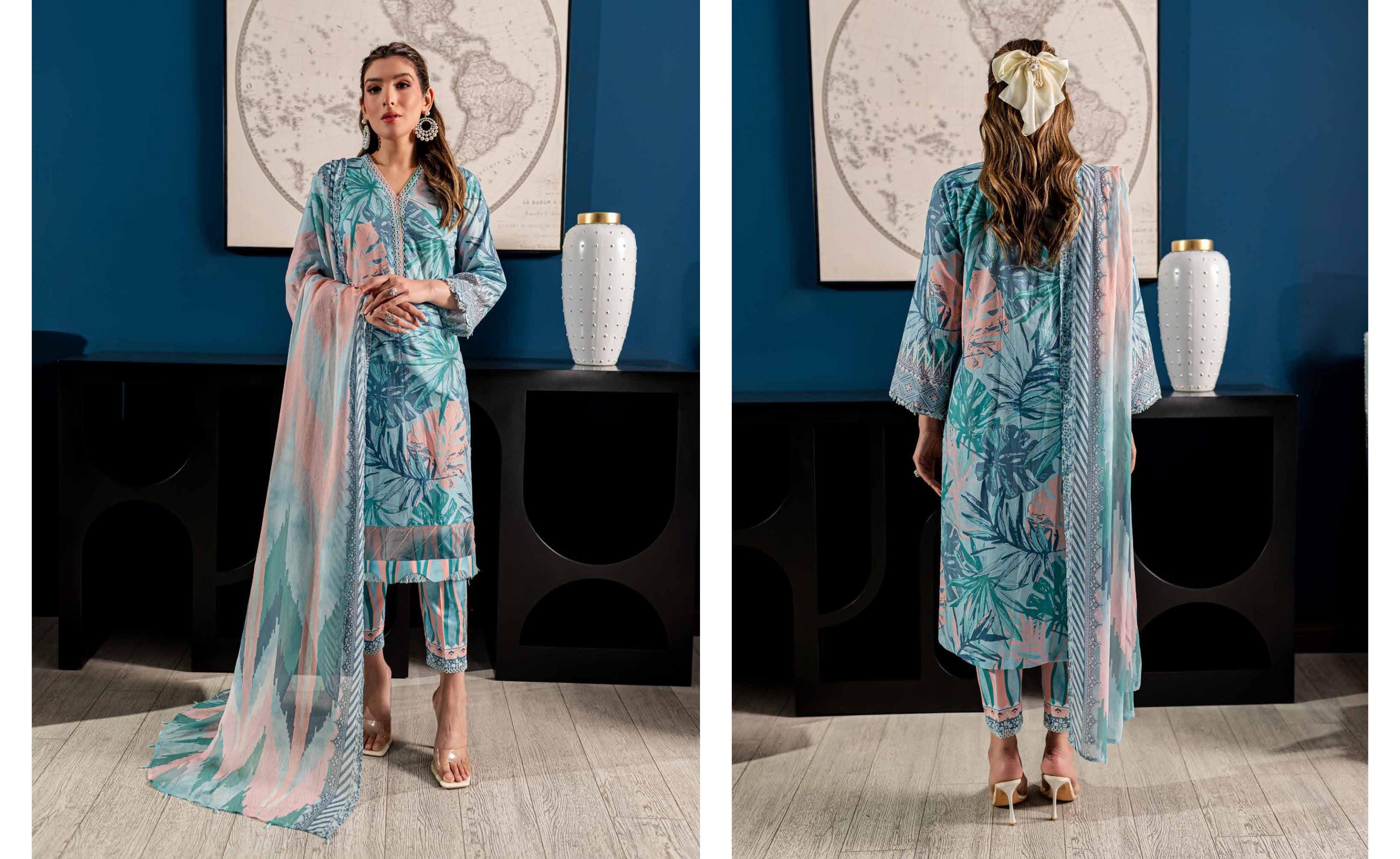 Eid Dress For Womens - Pakistani Printed Lawn Ramadan Partywear Festival Suits In Medium Size