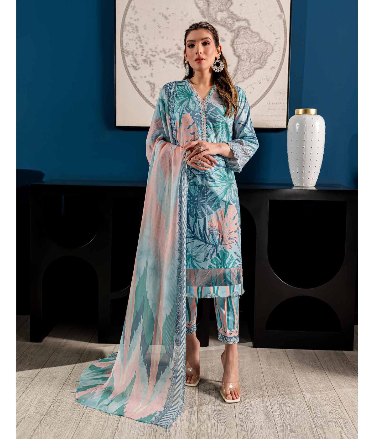 Eid Dress For Womens - Pakistani Printed Lawn Ramadan Partywear Festival Suits In Medium Size
