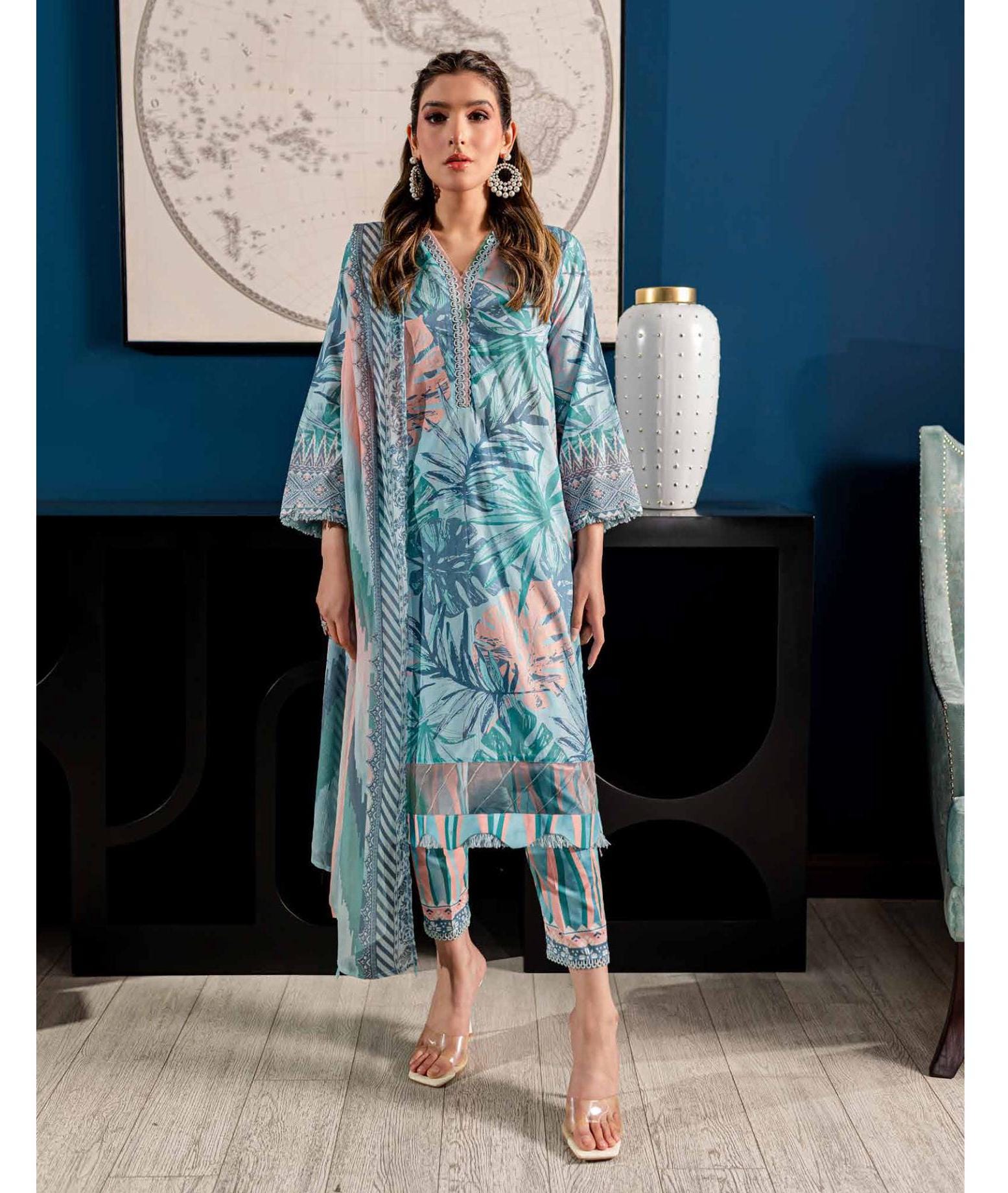 Eid Dress For Womens - Pakistani Printed Lawn Ramadan Partywear Festival Suits In Medium Size