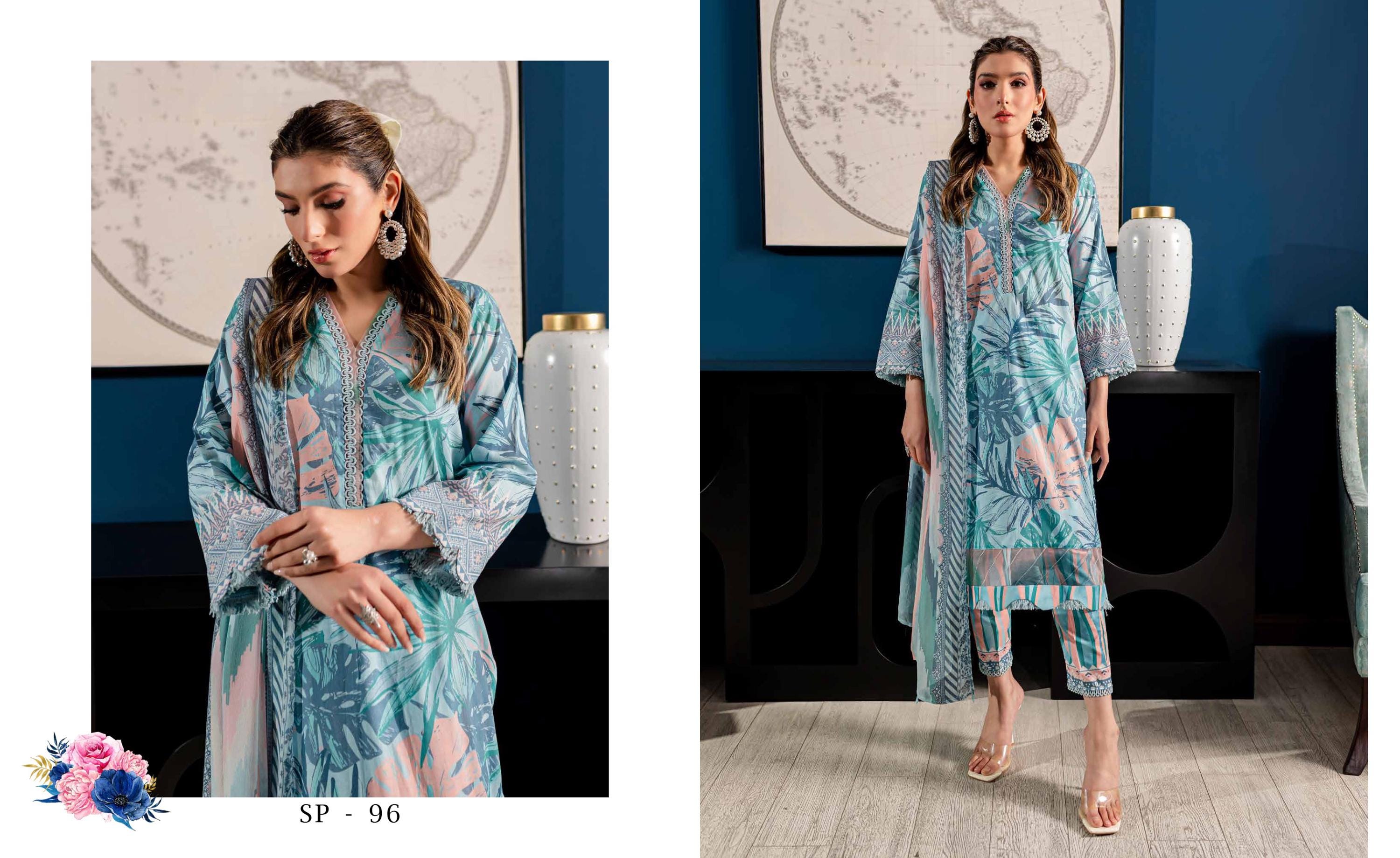 Eid Dress For Womens - Pakistani Printed Lawn Ramadan Partywear Festival Suits In Medium Size