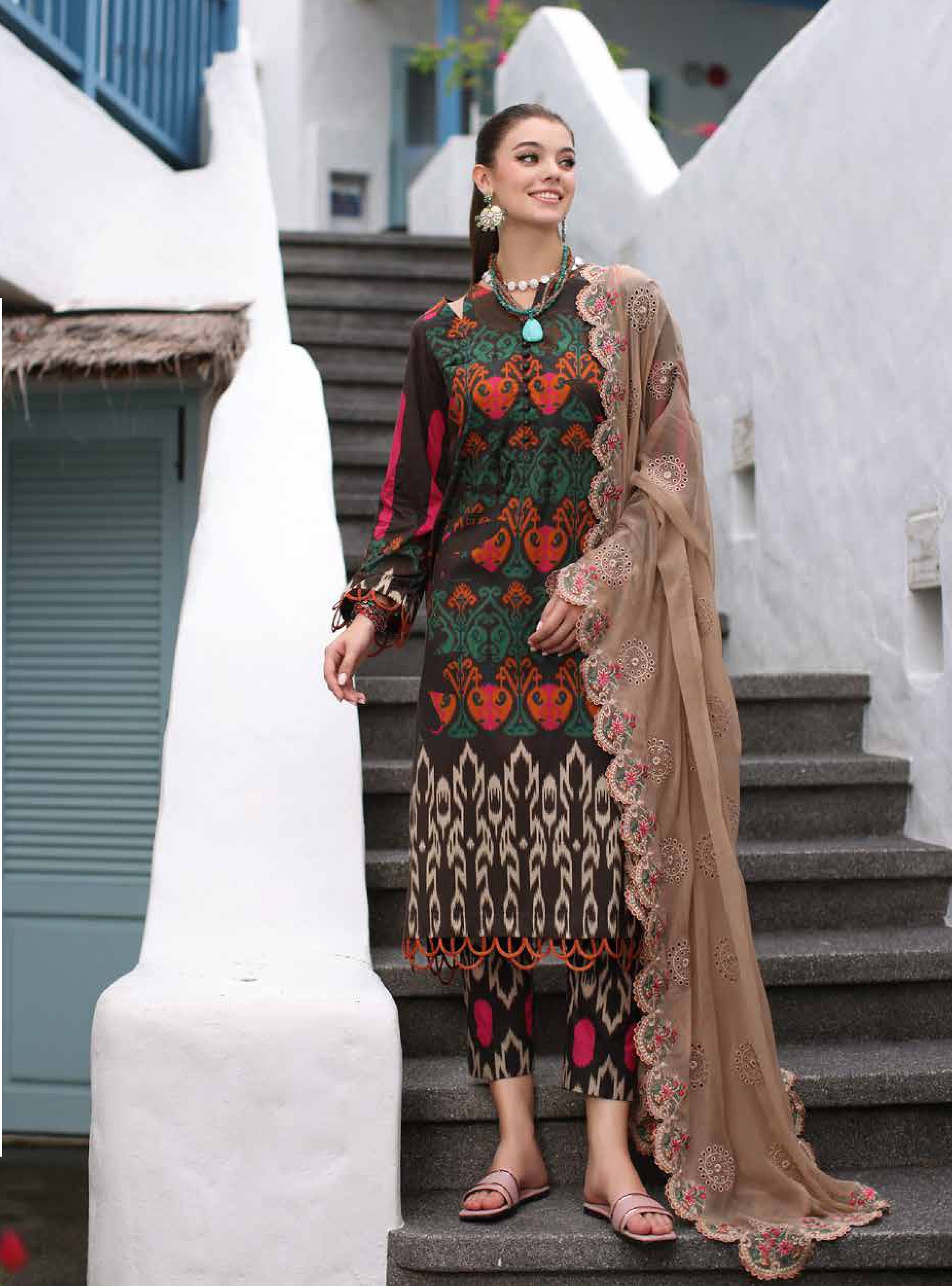 Eid Dress For Womens - Pakistani Embroidered Lawn Ramadan Partywear Festival Suits Salwar Kameez Suit In  Medium & Large Size