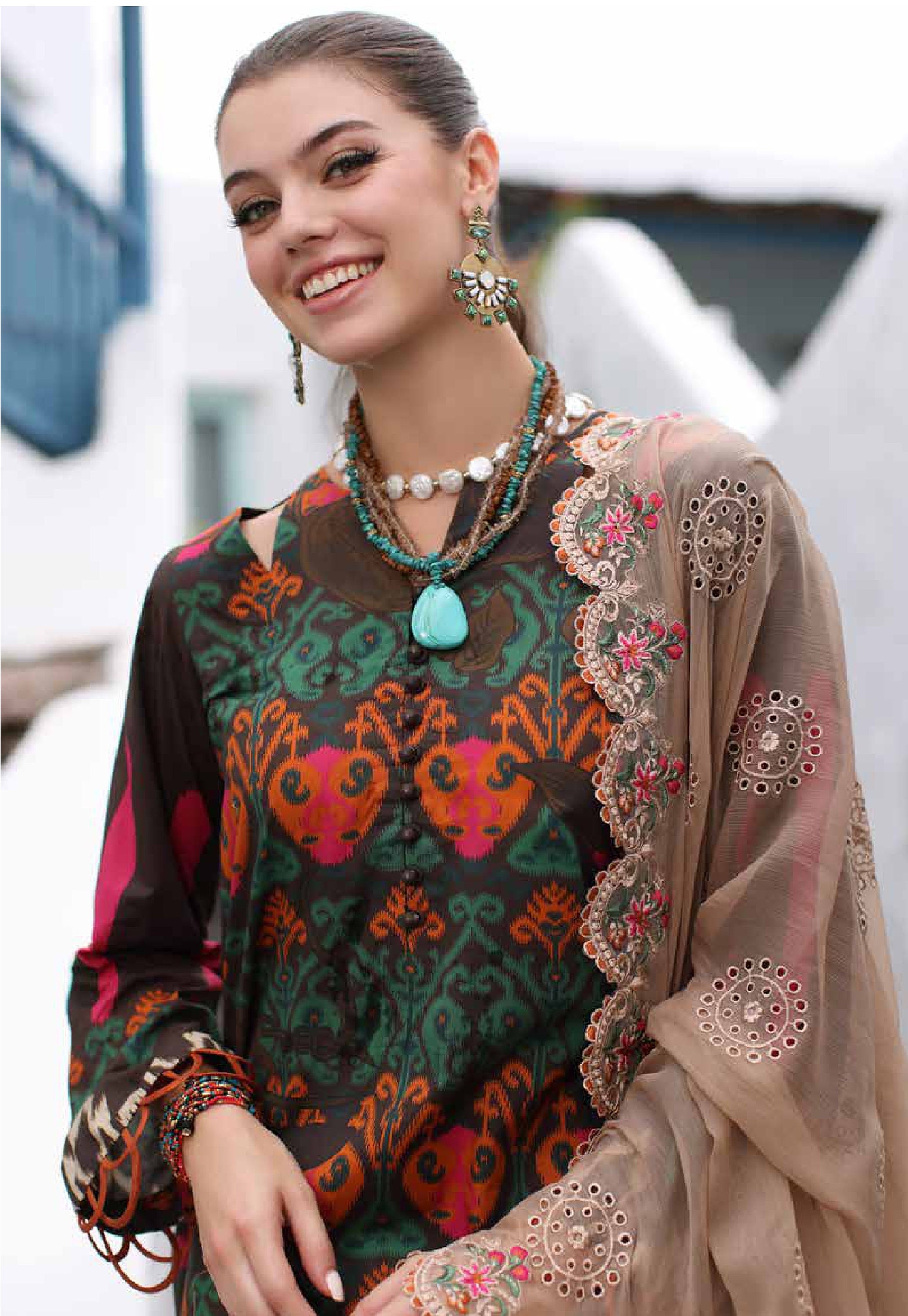 Eid Dress For Womens - Pakistani Embroidered Lawn Ramadan Partywear Festival Suits Salwar Kameez Suit In  Medium & Large Size