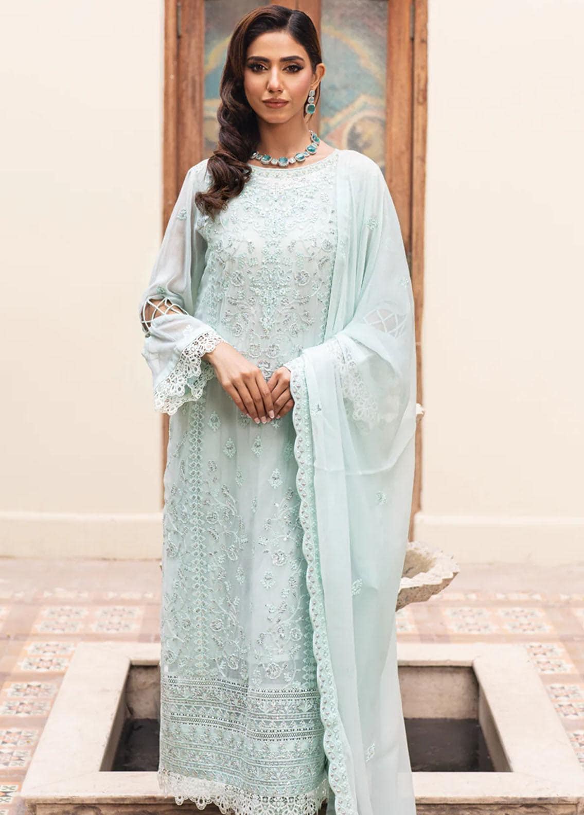 Eid Dress For Womens – Wedding Festival Salwar Kameez Suits Embroidered Chiffon Pakistani Eid Partywear Suit  In Medium & Large Size