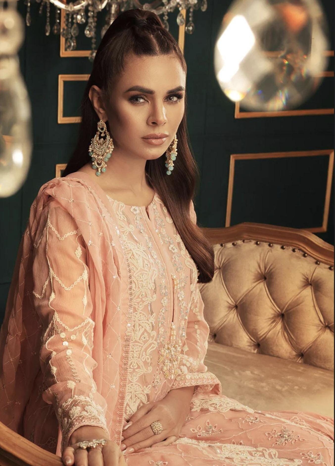Eid Dress For Womens – Wedding Festival Salwar Kameez Suits Embroidered Chiffon Pakistani Eid Partywear Suit  In Medium & Large Size