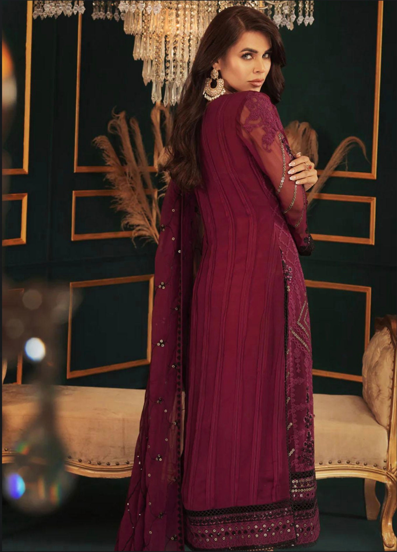 Eid Dress For Womens – Wedding Festival Salwar Kameez Suits Embroidered Chiffon Pakistani Eid Partywear Suit  In Medium & Large Size