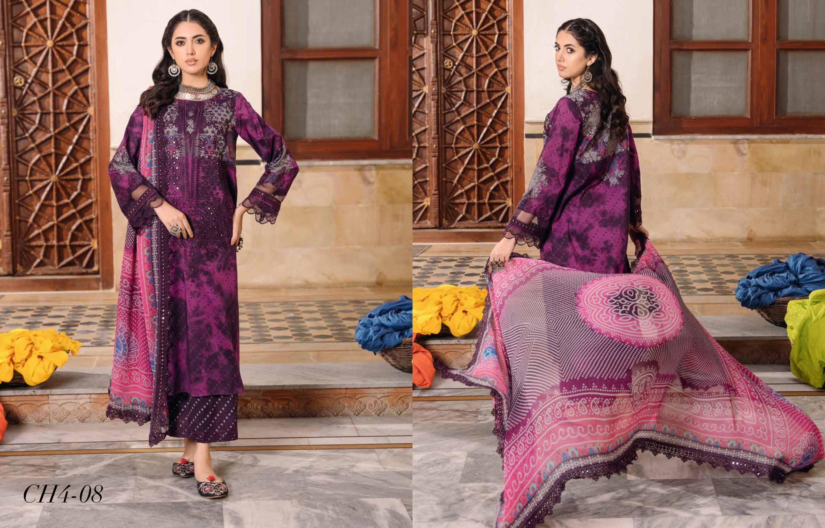 Eid Dress For Womens - Pakistani Embroidered Lawn Ramadan Partywear Festival Suits Printed Chunri Dress
