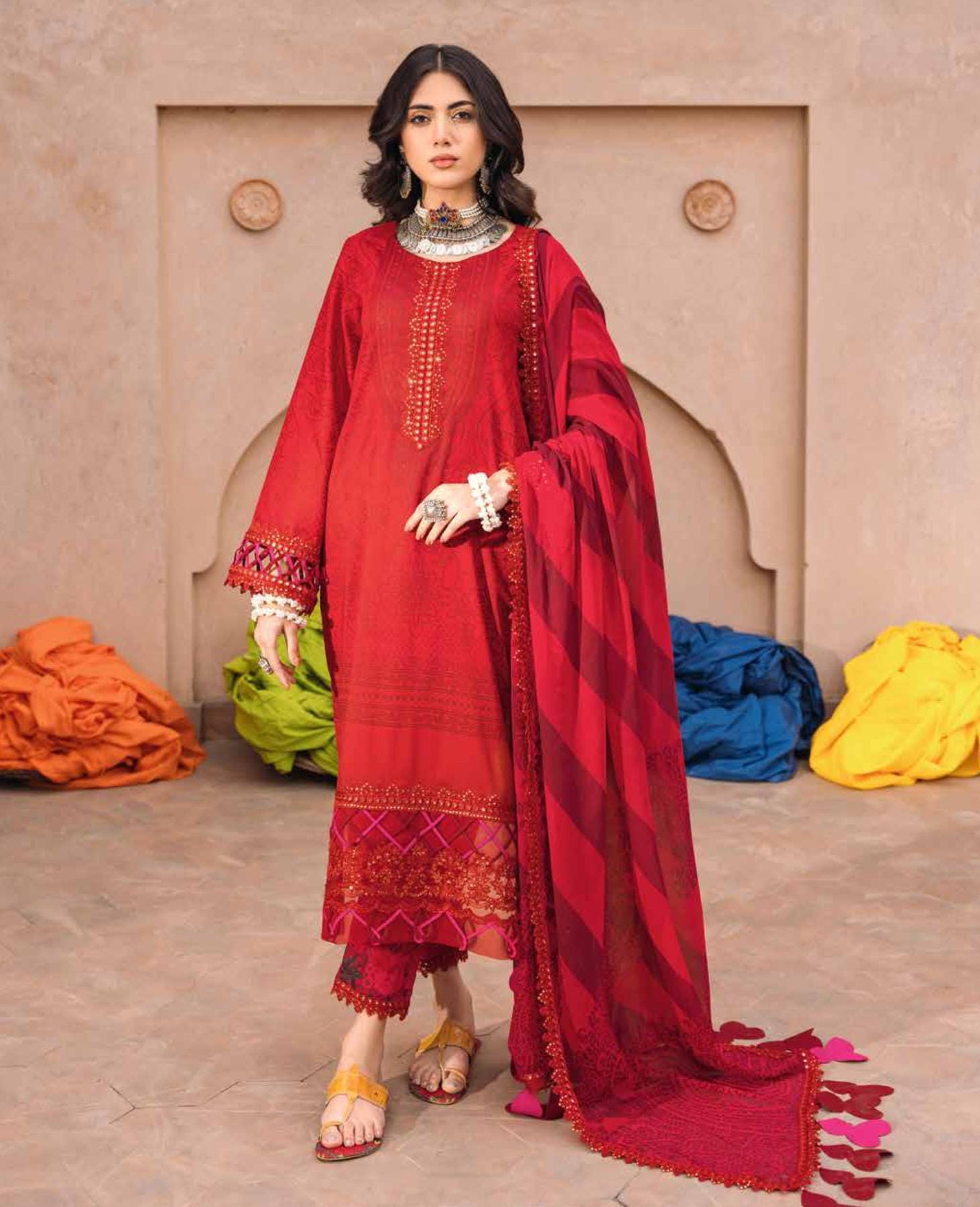 Eid Dress For Womens - Pakistani Embroidered Lawn Ramadan Partywear Festival Suits Printed Chunri Dress