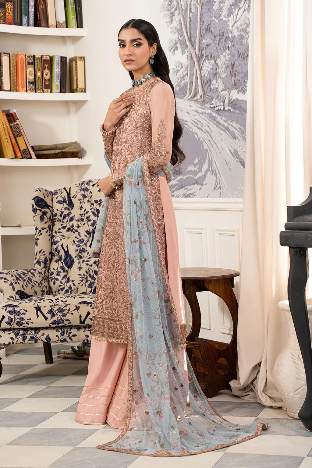 Eid Dress For Womens – Wedding Festival Salwar Kameez Suits Luxury Embroidered Net Pakistani Eid Partywear Suit In Medium & Large Size