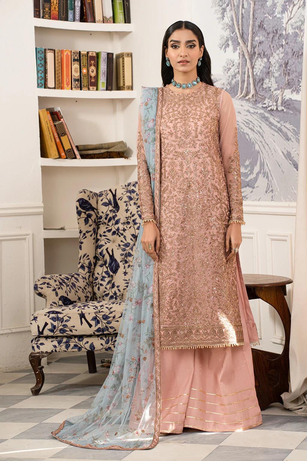 Eid Dress For Womens – Wedding Festival Salwar Kameez Suits Luxury Embroidered Net Pakistani Eid Partywear Suit In Medium & Large Size