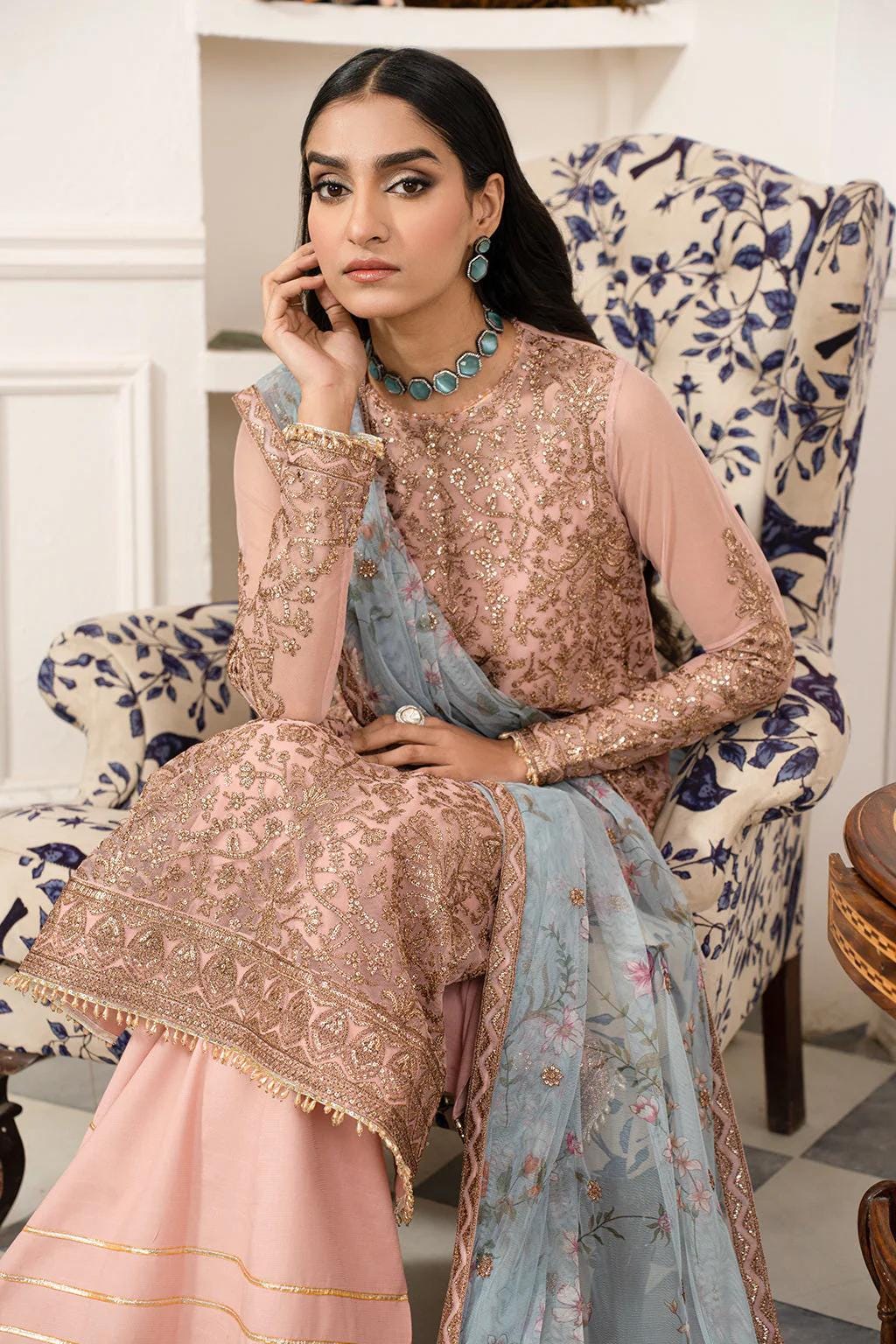 Eid Dress For Womens – Wedding Festival Salwar Kameez Suits Luxury Embroidered Net Pakistani Eid Partywear Suit In Medium & Large Size