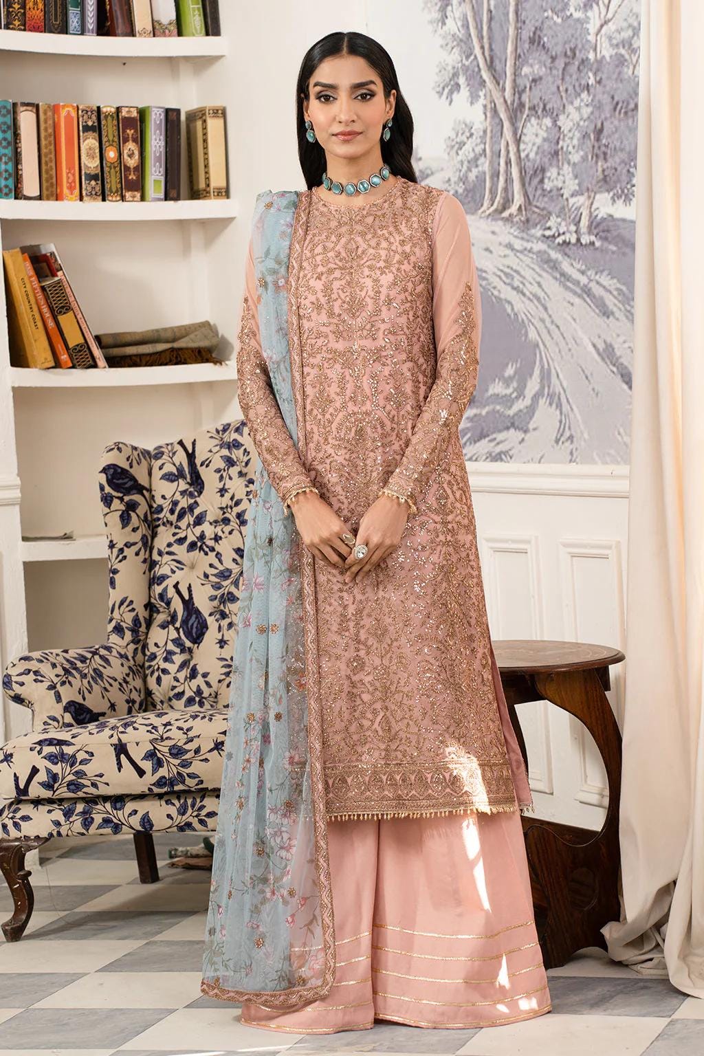 Eid Dress For Womens – Wedding Festival Salwar Kameez Suits Luxury Embroidered Net Pakistani Eid Partywear Suit In Medium & Large Size