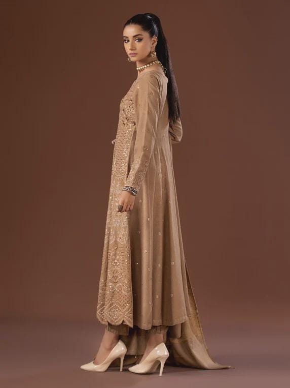 Eid Dress For Womens - Pakistani Embroidered Leather Peach - Ramadan Partywear Festival Suits in Large Size