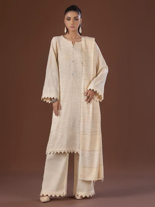 Eid Dress For Womens - Pakistani Embroidered Leather Peach - Ramadan Partywear Festival Suits in Large Size
