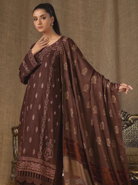 Eid Dress For Womens - Pakistani Embroidered Leather Peach - Ramadan Partywear Festival Suits in Large Size