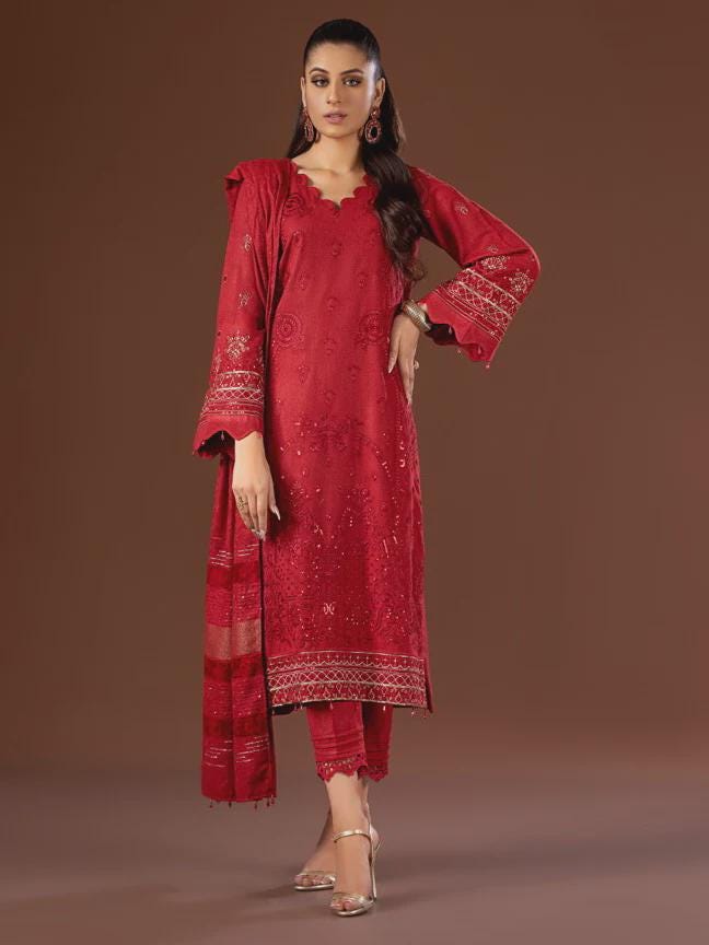 Eid Dress For Womens - Pakistani Embroidered Leather Peach - Ramadan Partywear Festival Suits in Large Size