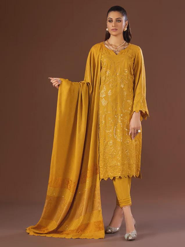 Eid Dress For Womens - Pakistani Embroidered Leather Peach - Ramadan Partywear Festival Suits in Large Size
