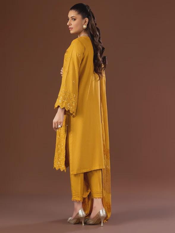 Eid Dress For Womens - Pakistani Embroidered Leather Peach - Ramadan Partywear Festival Suits in Large Size